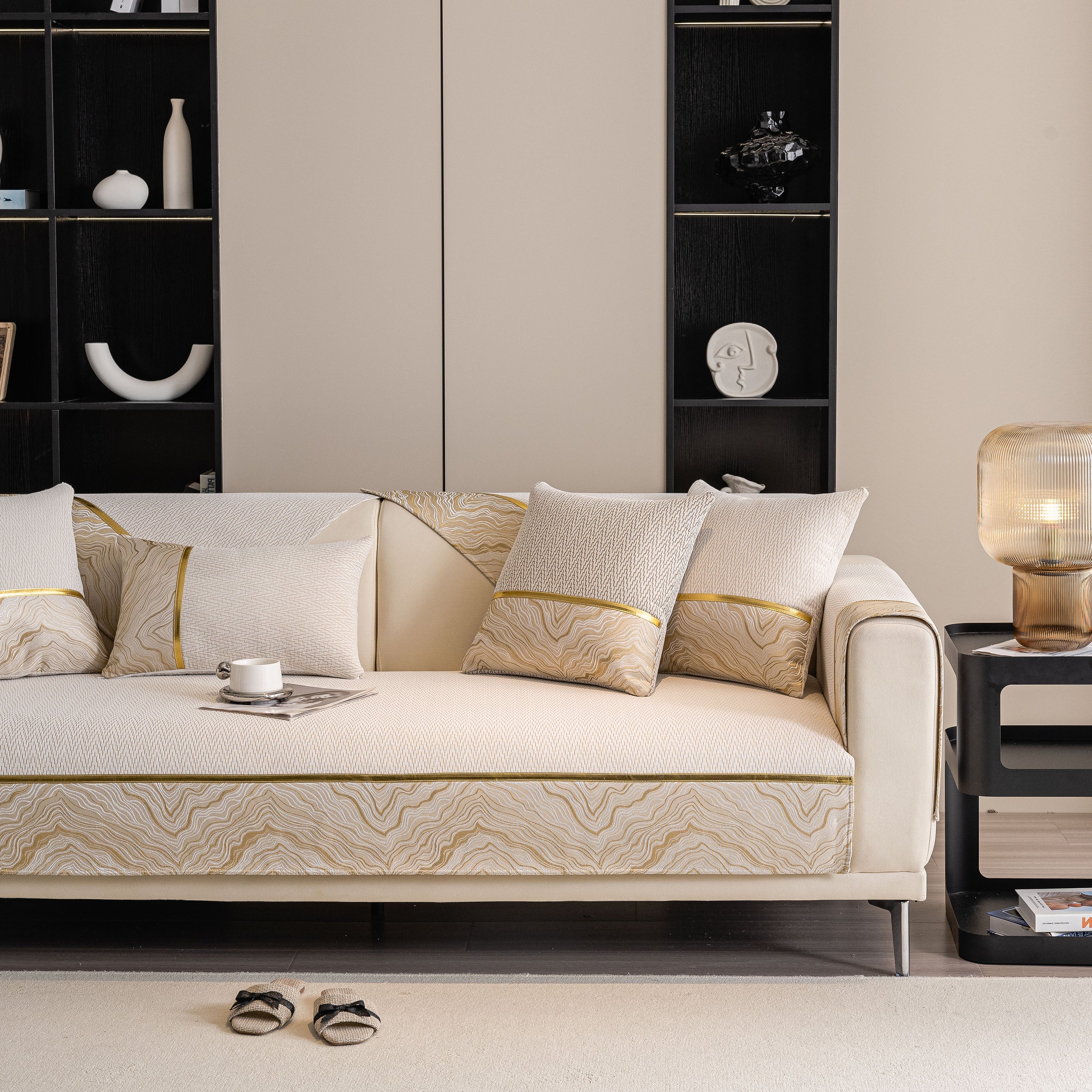 Non-Slip Couch Cover with Gold Trim, Sofa Slipcover for Sectional & Loveseat - Image 32