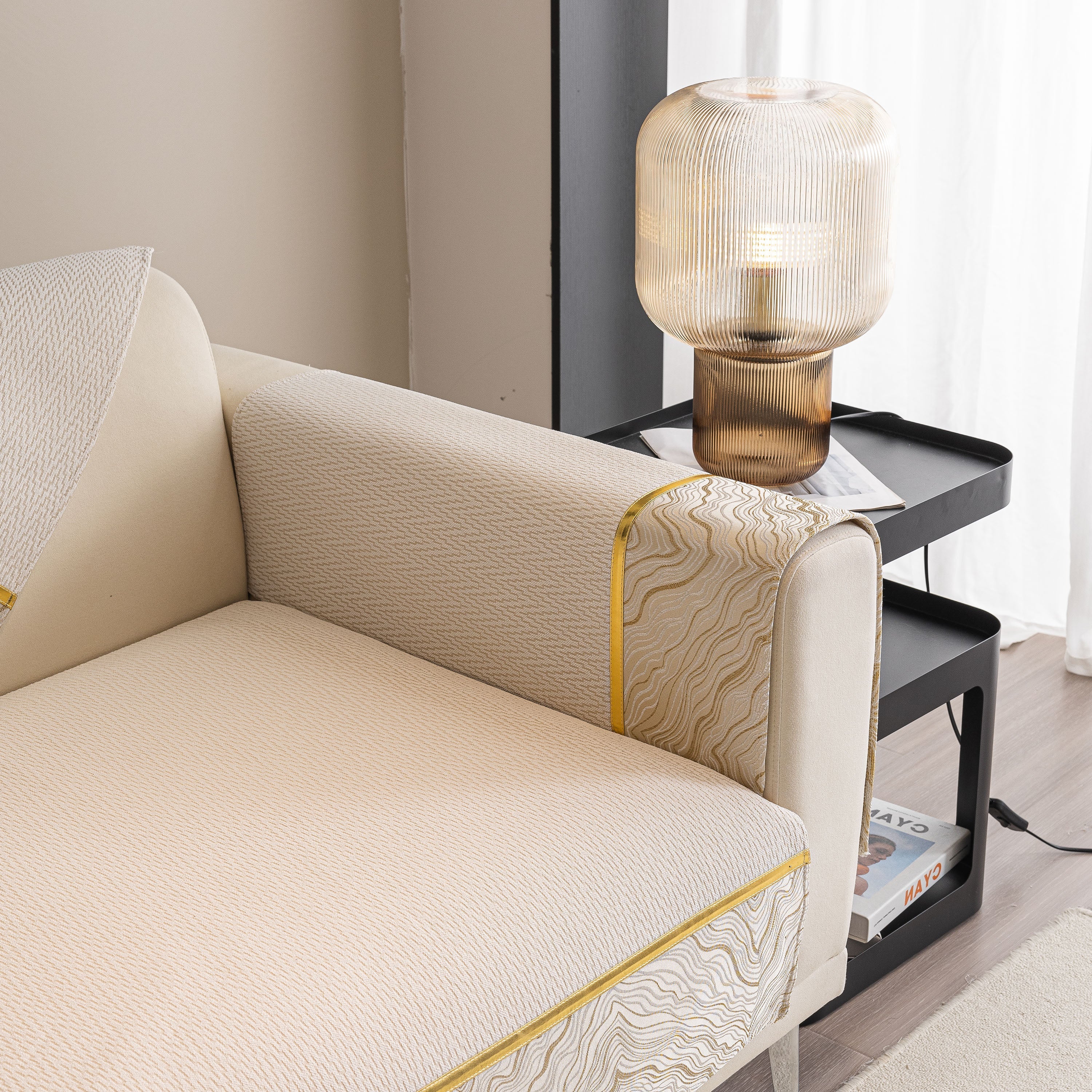 Non-Slip Couch Cover with Gold Trim, Sofa Slipcover for Sectional & Loveseat - Image 39