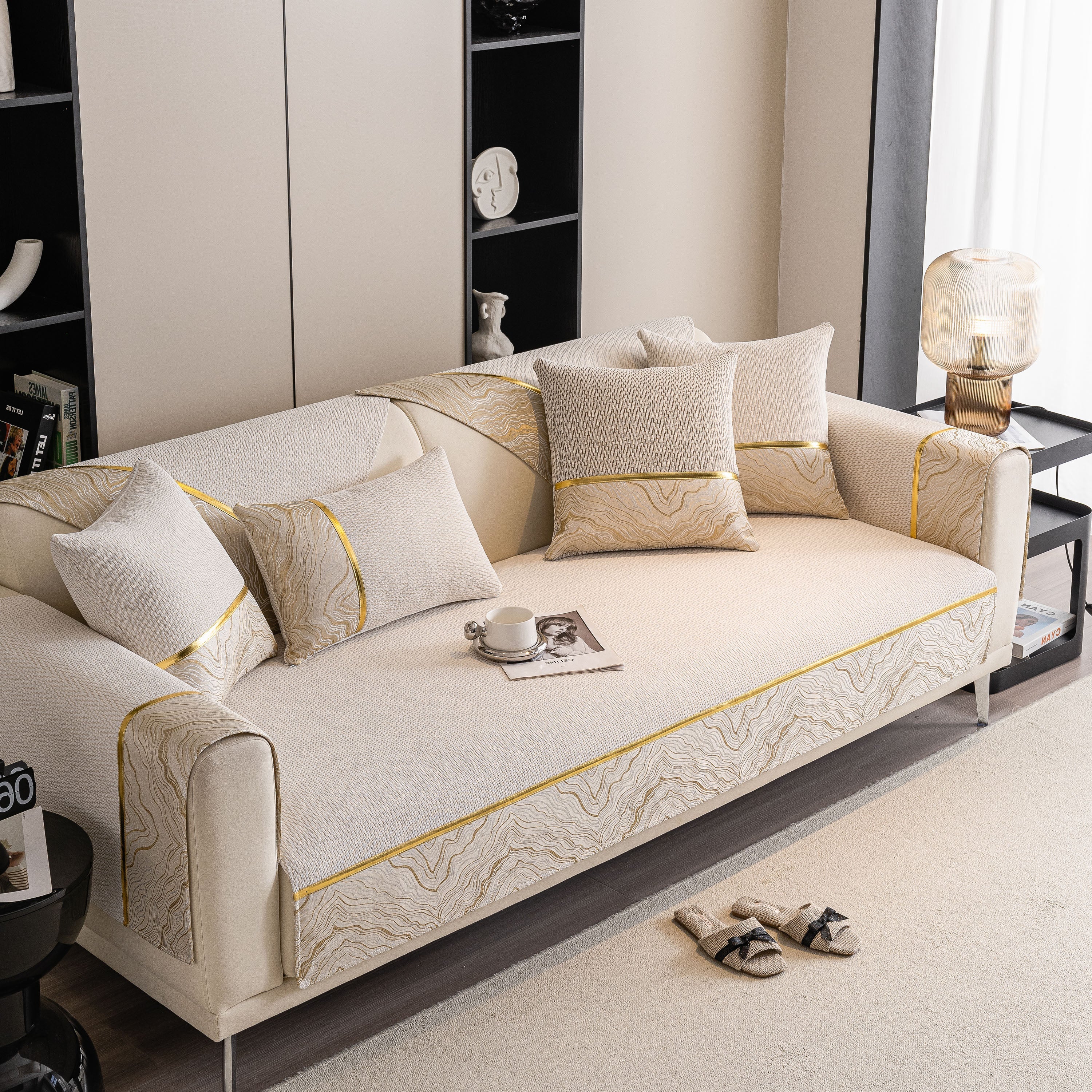 Non-Slip Couch Cover with Gold Trim, Sofa Slipcover for Sectional & Loveseat - Image 4