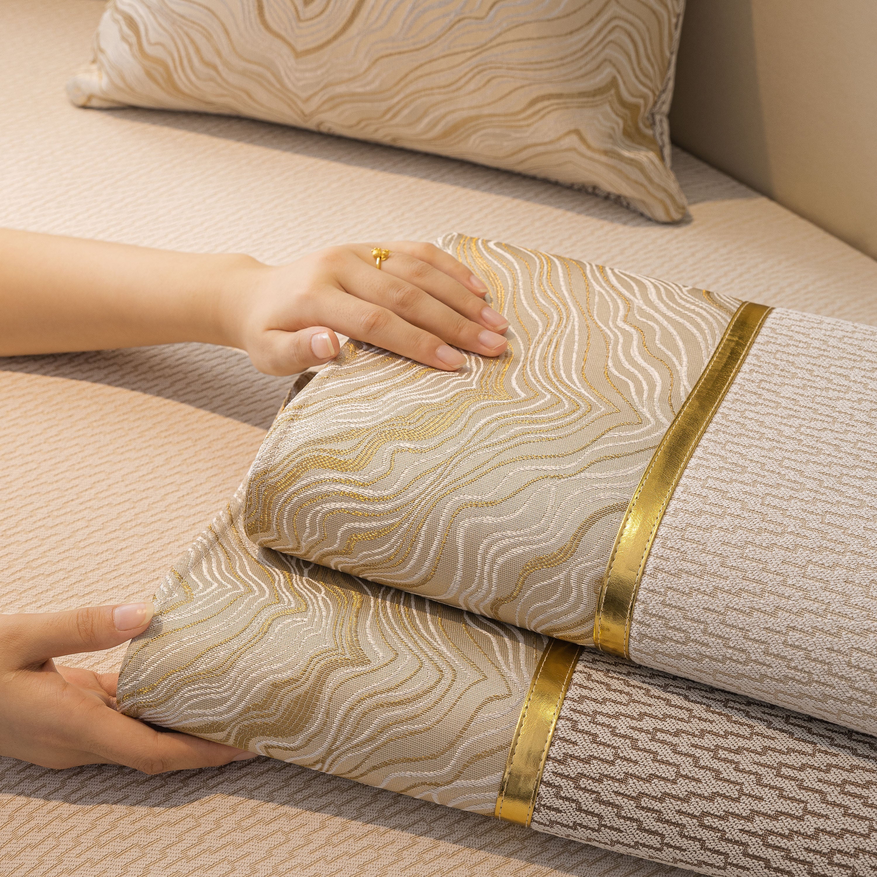 Non-Slip Couch Cover with Gold Trim, Sofa Slipcover for Sectional & Loveseat - Image 40