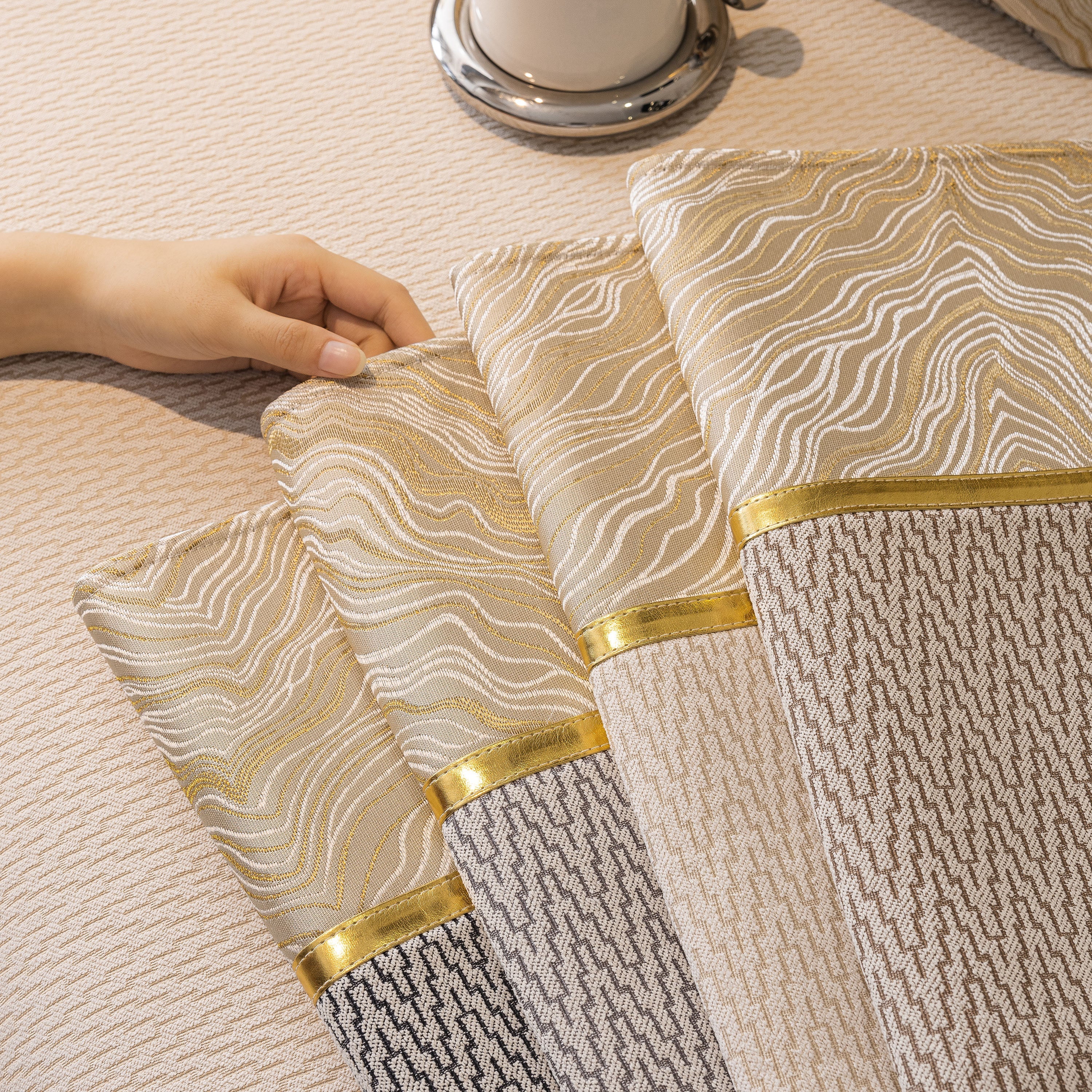 Non-Slip Couch Cover with Gold Trim, Sofa Slipcover for Sectional & Loveseat - Image 41