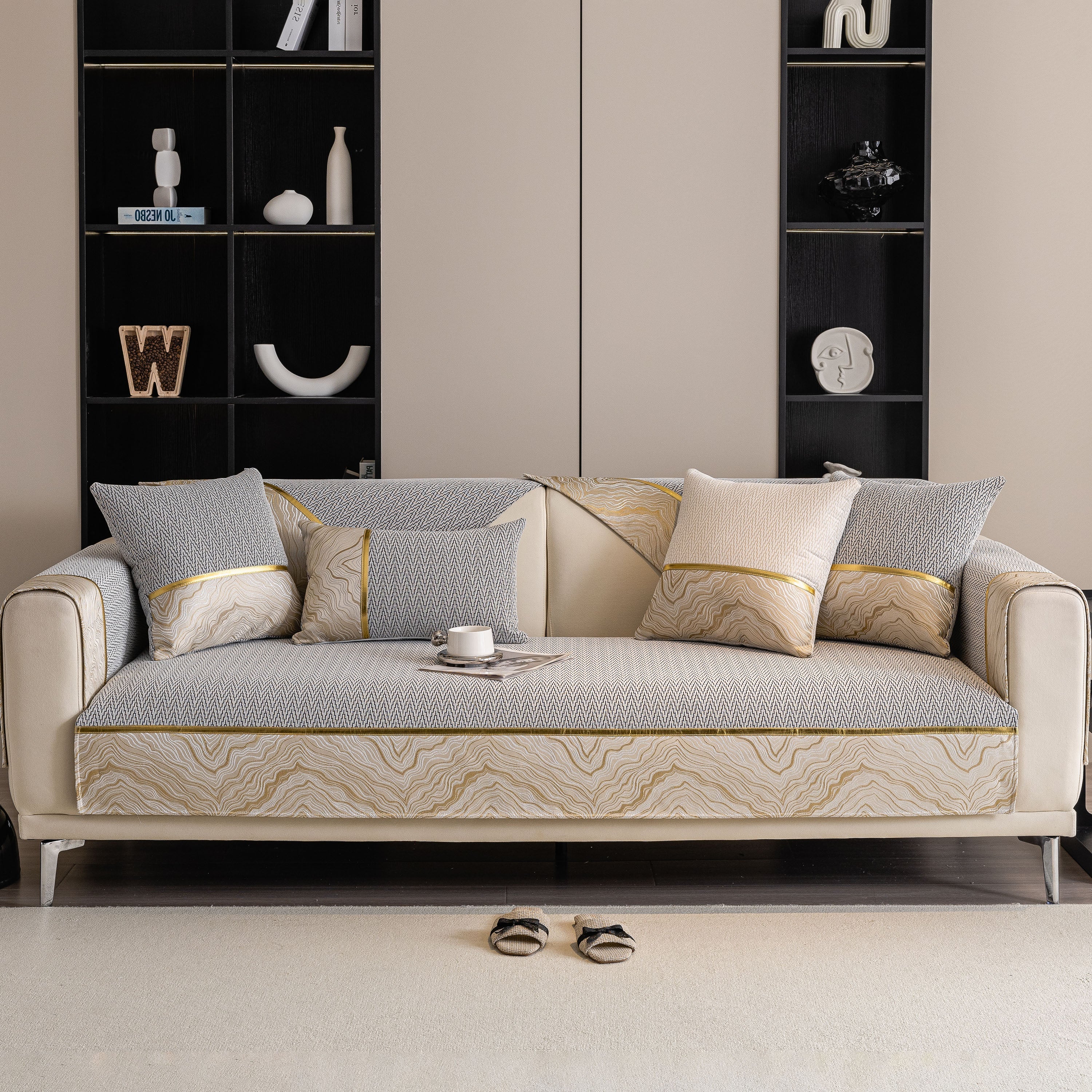 Non-Slip Couch Cover with Gold Trim, Sofa Slipcover for Sectional & Loveseat - Image 46