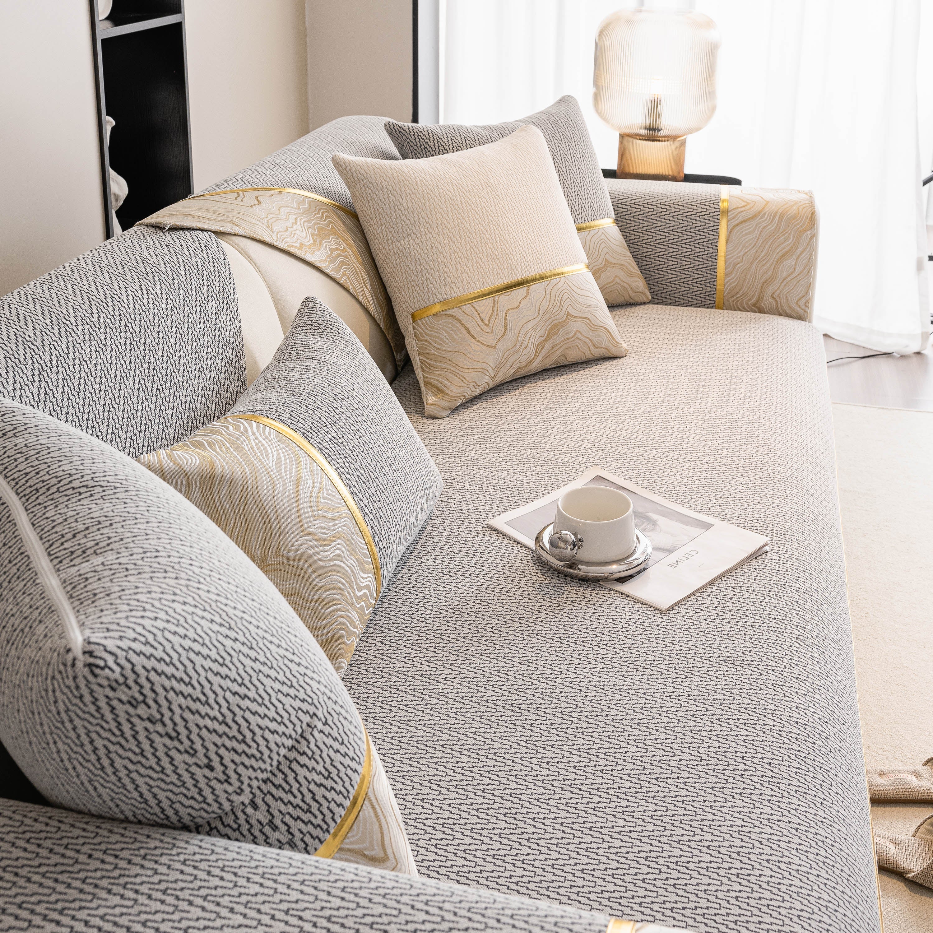 Non-Slip Couch Cover with Gold Trim, Sofa Slipcover for Sectional & Loveseat - Image 49