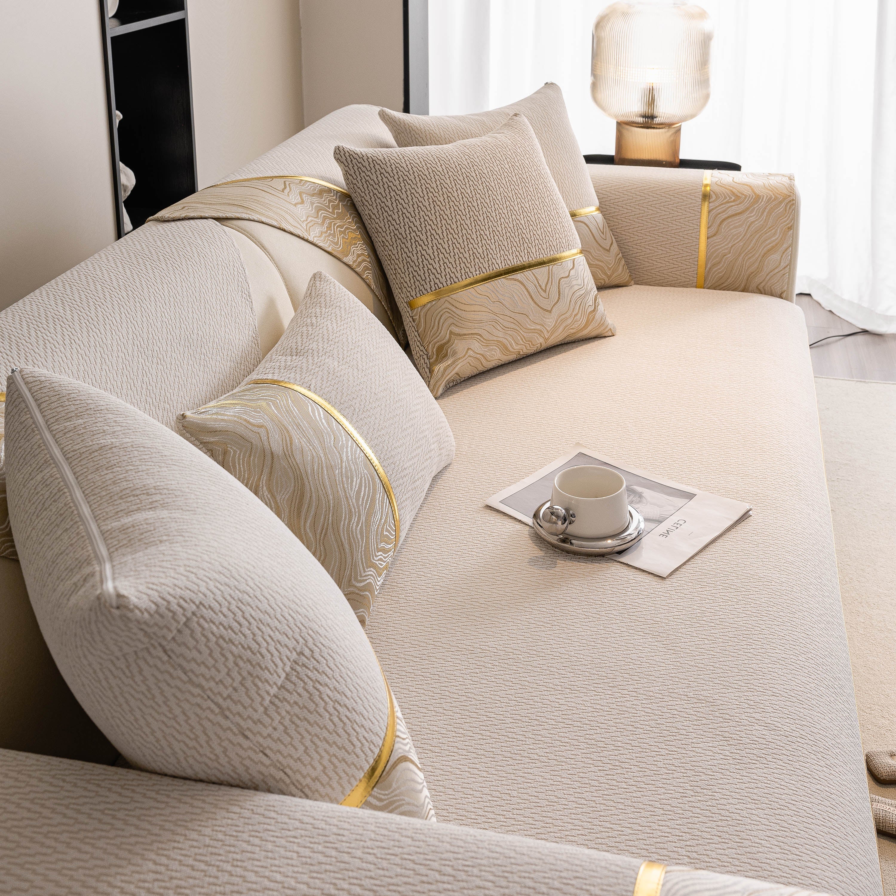 Non-Slip Couch Cover with Gold Trim, Sofa Slipcover for Sectional & Loveseat - Image 5