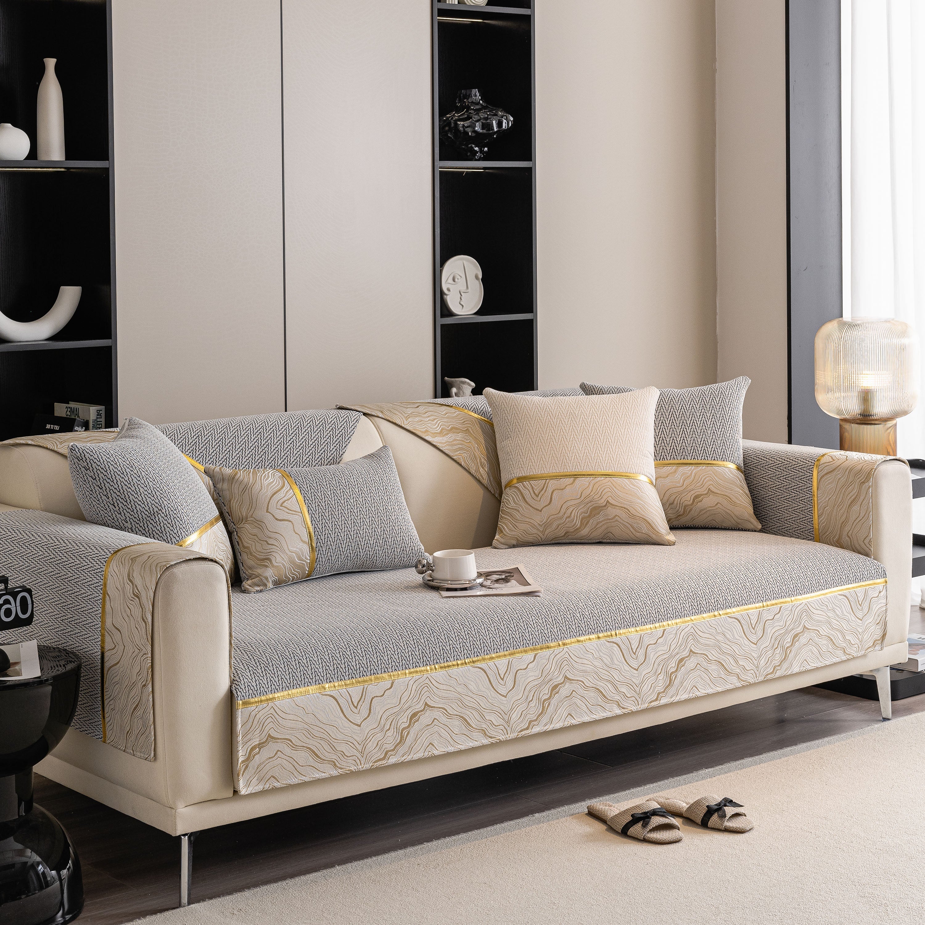 Non-Slip Couch Cover with Gold Trim, Sofa Slipcover for Sectional & Loveseat - Image 50