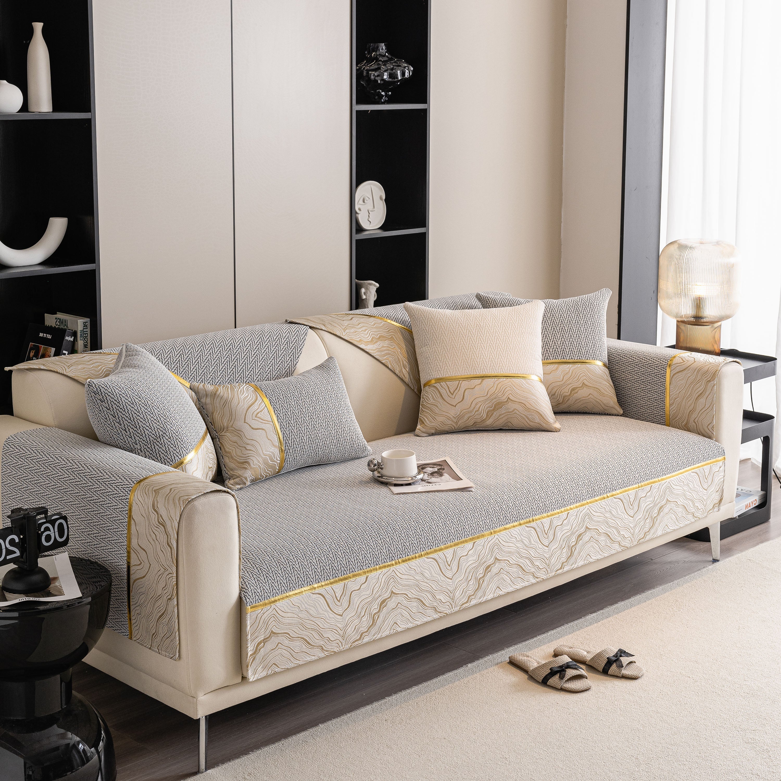 Non-Slip Couch Cover with Gold Trim, Sofa Slipcover for Sectional & Loveseat - Image 51