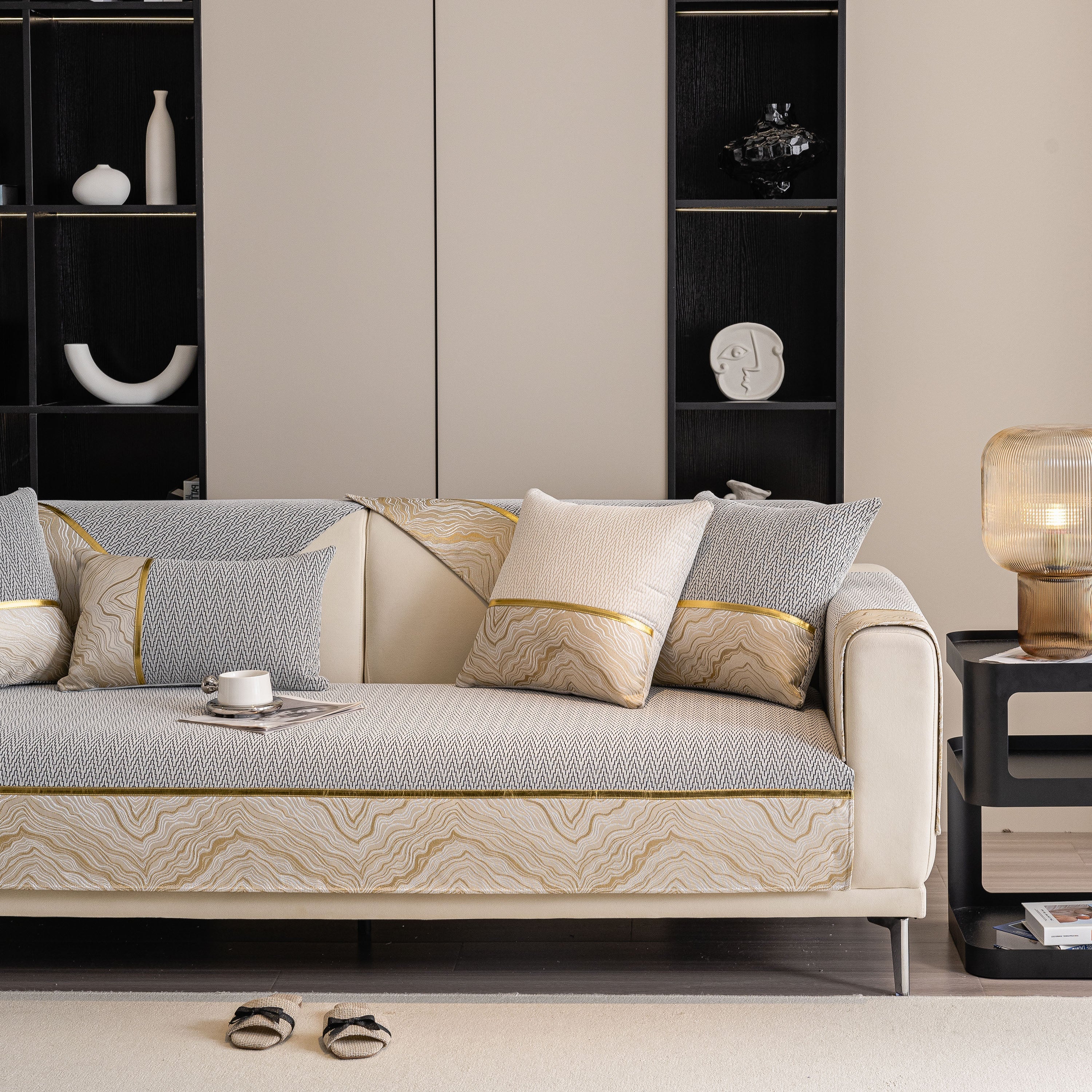 Non-Slip Couch Cover with Gold Trim, Sofa Slipcover for Sectional & Loveseat - Image 54
