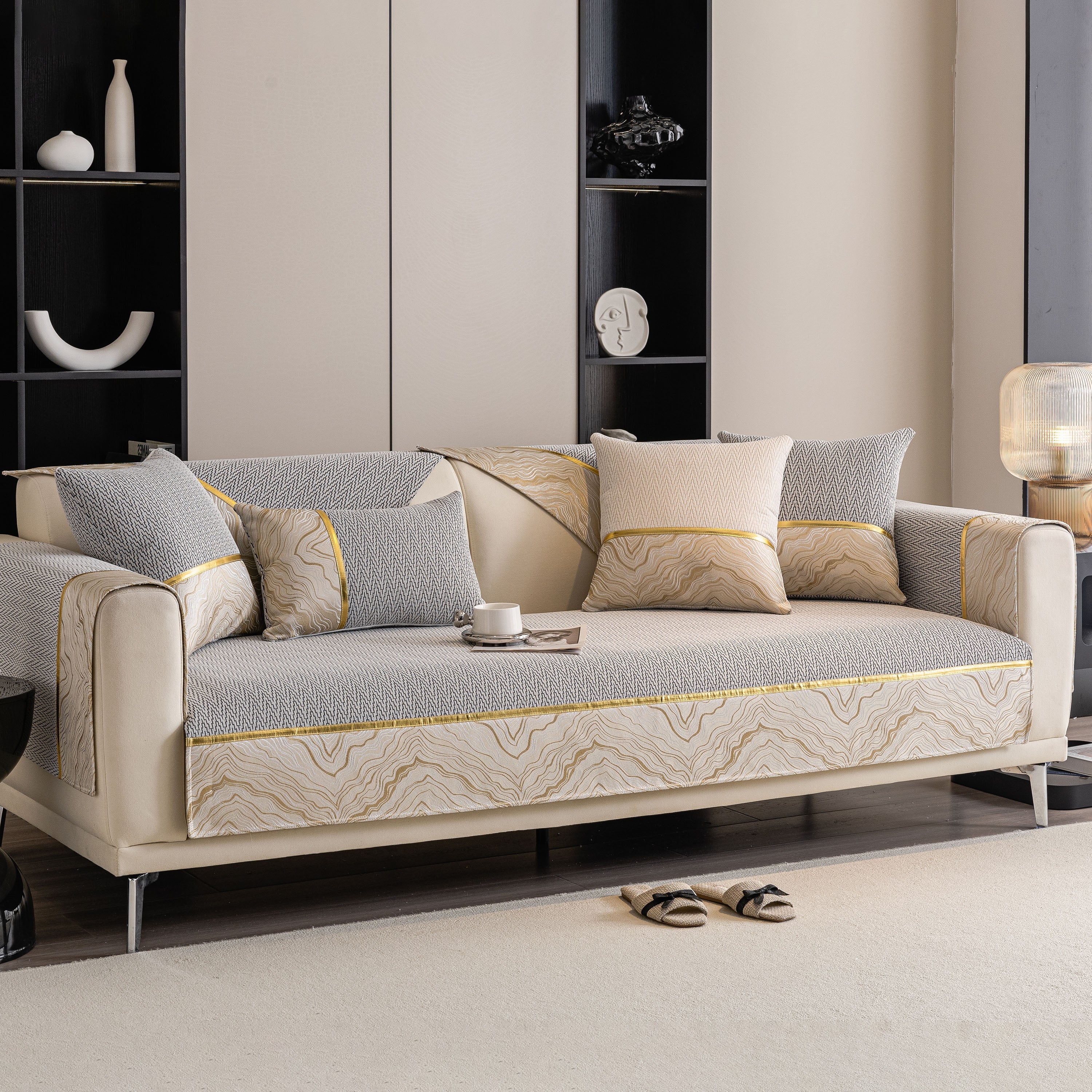 Non-Slip Couch Cover with Gold Trim, Sofa Slipcover for Sectional & Loveseat - Image 55