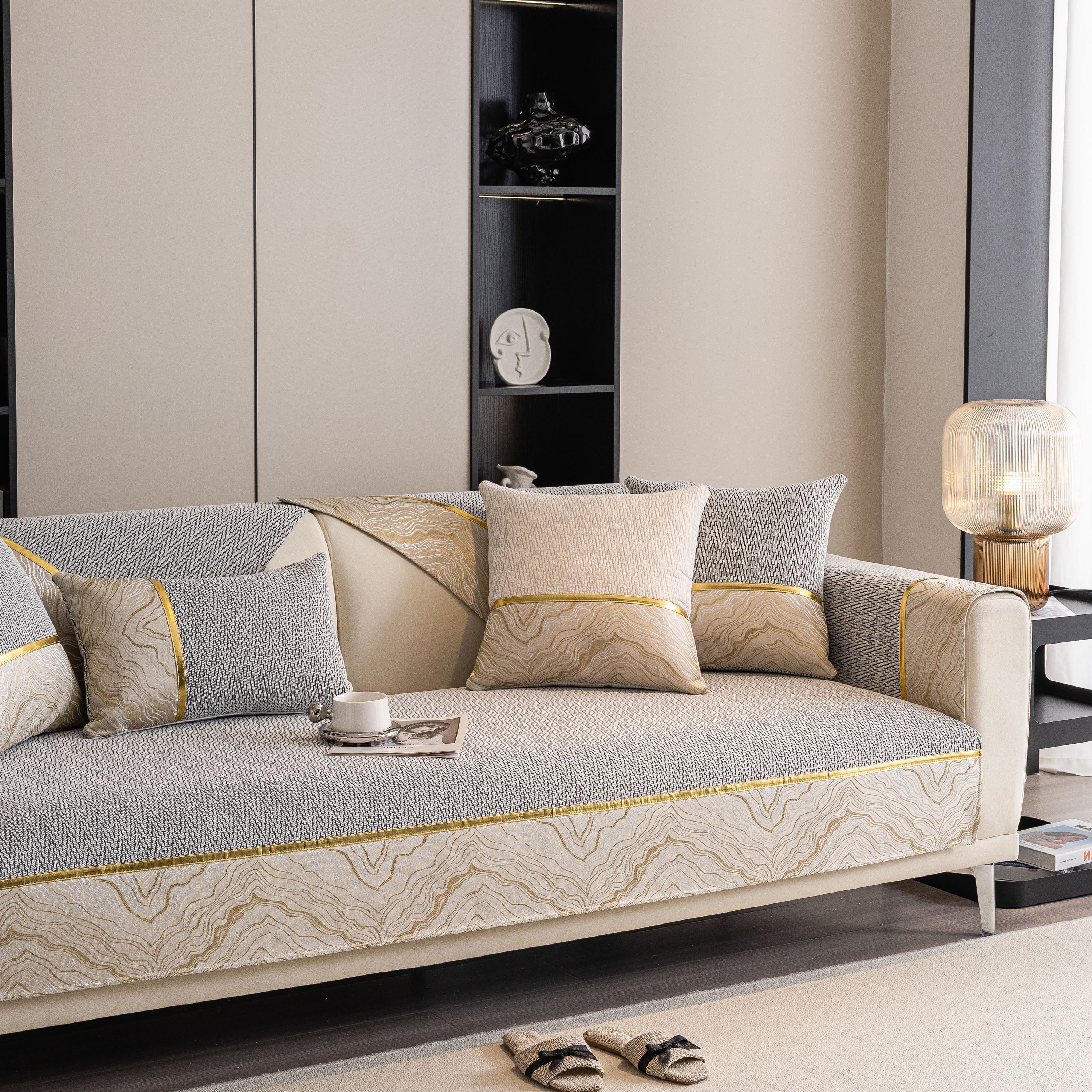 Non-Slip Couch Cover with Gold Trim, Sofa Slipcover for Sectional & Loveseat - Image 56