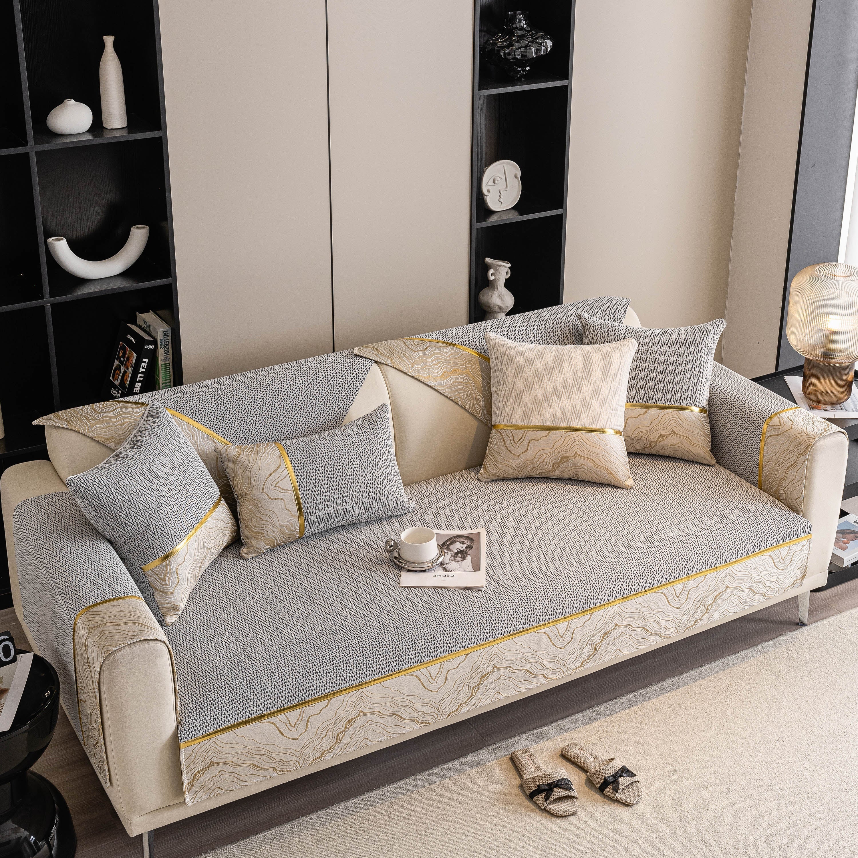 Non-Slip Couch Cover with Gold Trim, Sofa Slipcover for Sectional & Loveseat - Image 57
