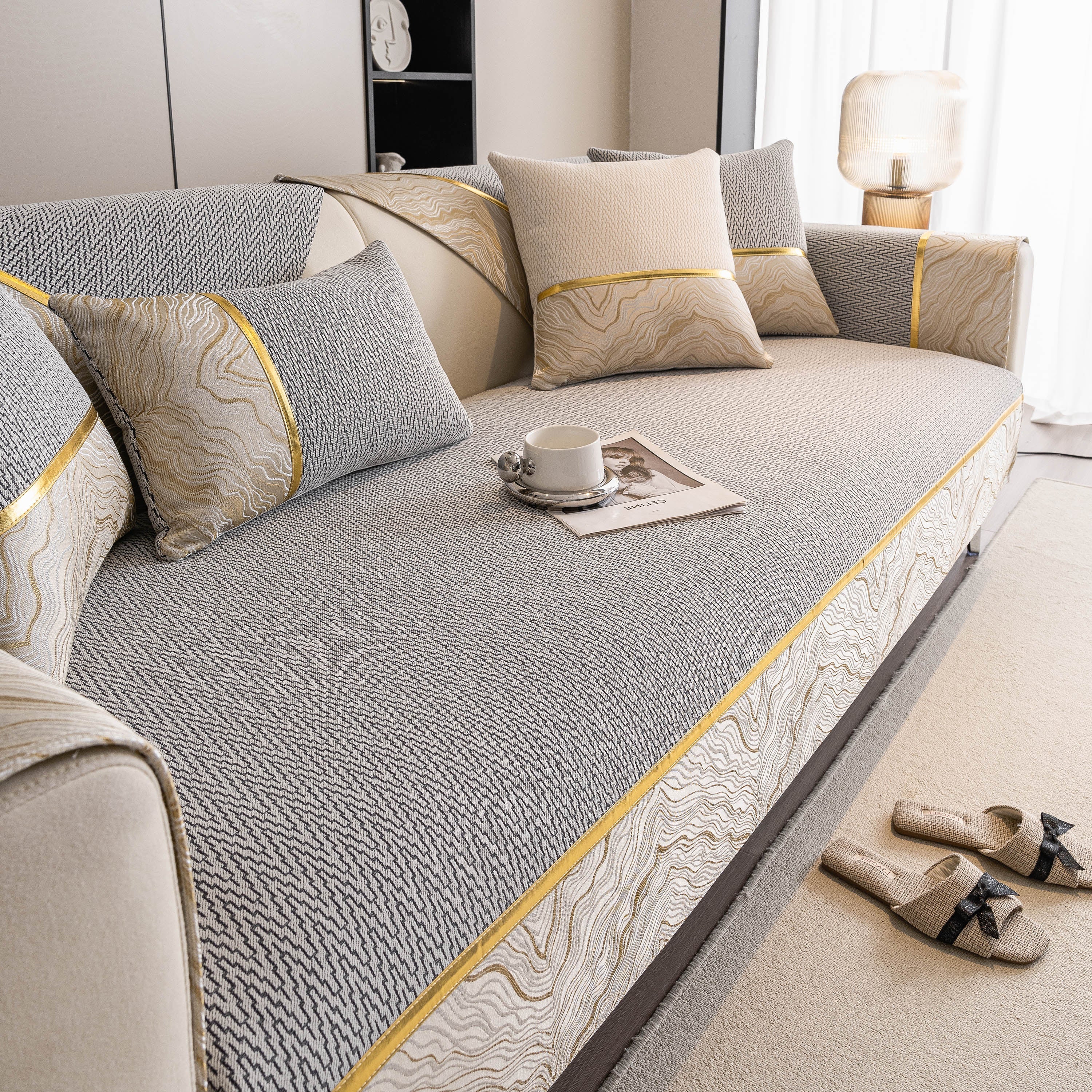 Non-Slip Couch Cover with Gold Trim, Sofa Slipcover for Sectional & Loveseat - Image 60