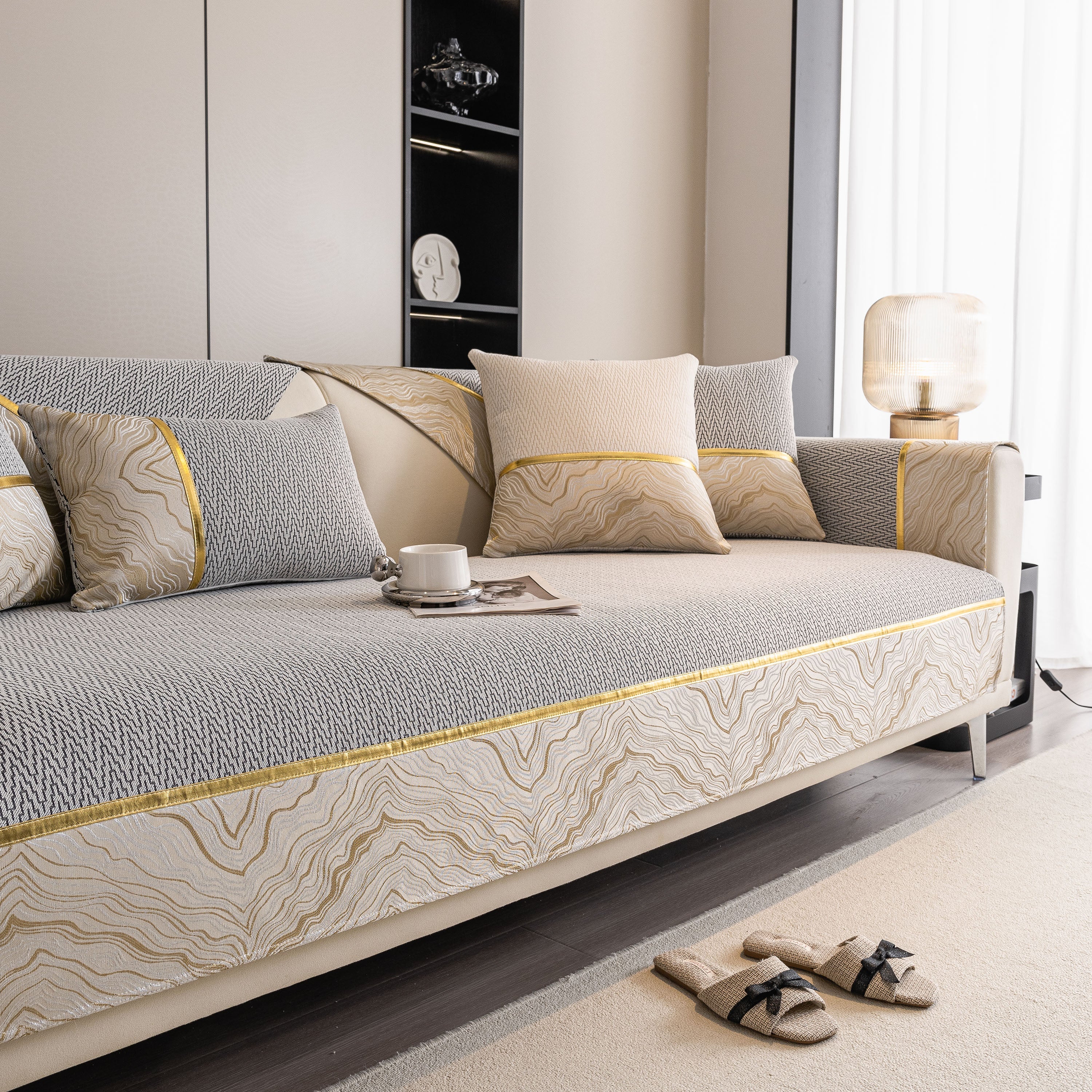 Non-Slip Couch Cover with Gold Trim, Sofa Slipcover for Sectional & Loveseat - Image 61