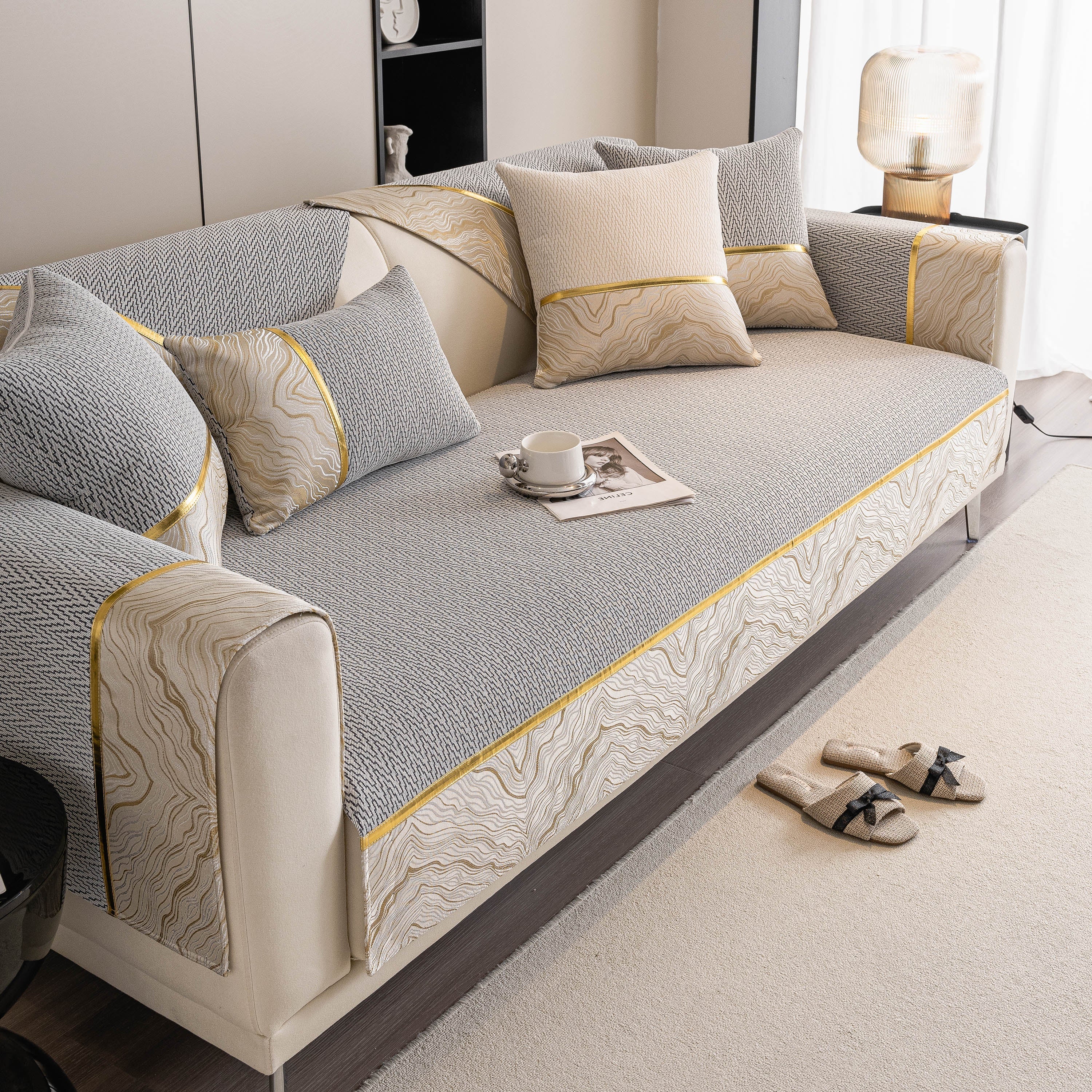Non-Slip Couch Cover with Gold Trim, Sofa Slipcover for Sectional & Loveseat - Image 63