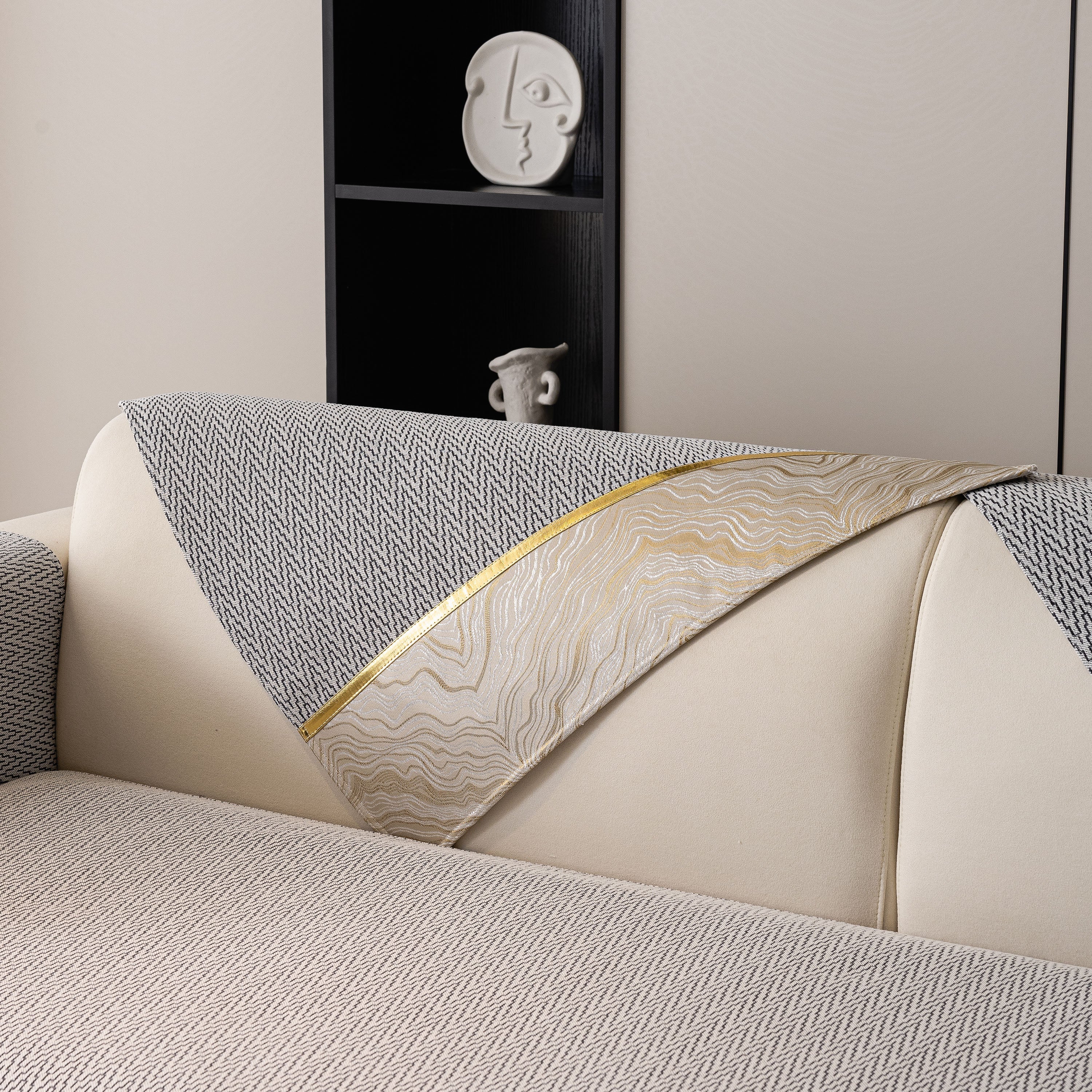 Non-Slip Couch Cover with Gold Trim, Sofa Slipcover for Sectional & Loveseat - Image 64