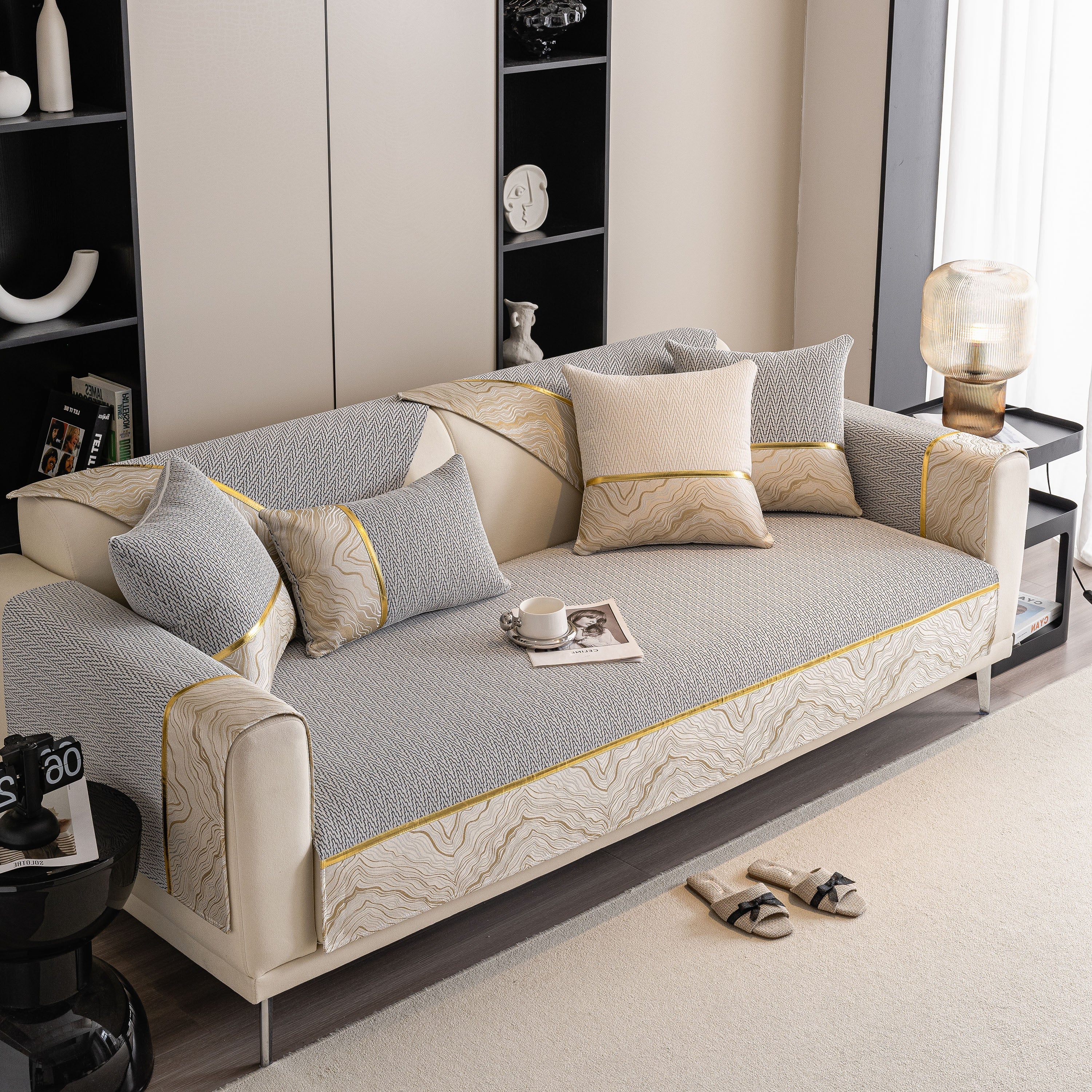 Non-Slip Couch Cover with Gold Trim, Sofa Slipcover for Sectional & Loveseat - Image 65