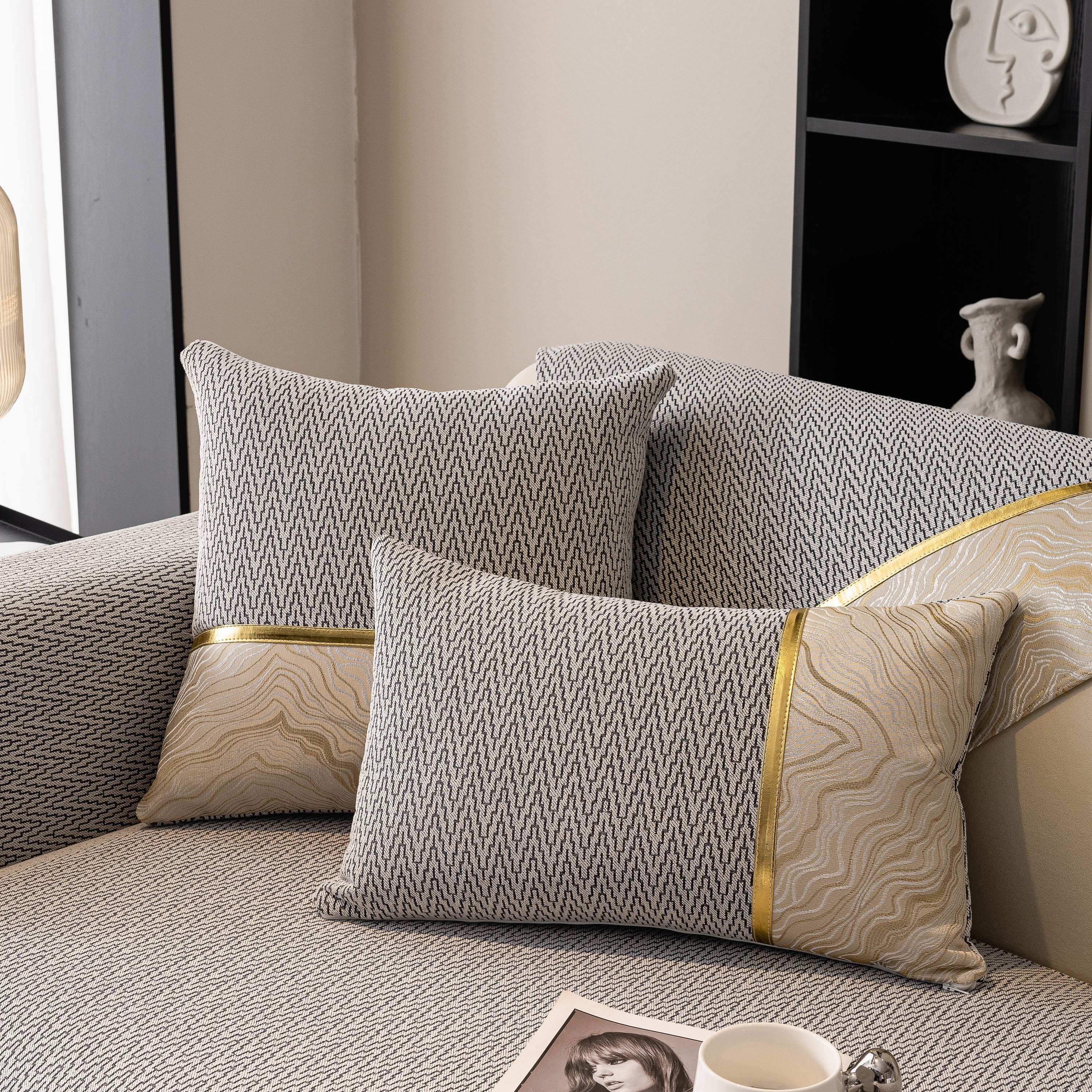 Non-Slip Couch Cover with Gold Trim, Sofa Slipcover for Sectional & Loveseat - Image 66