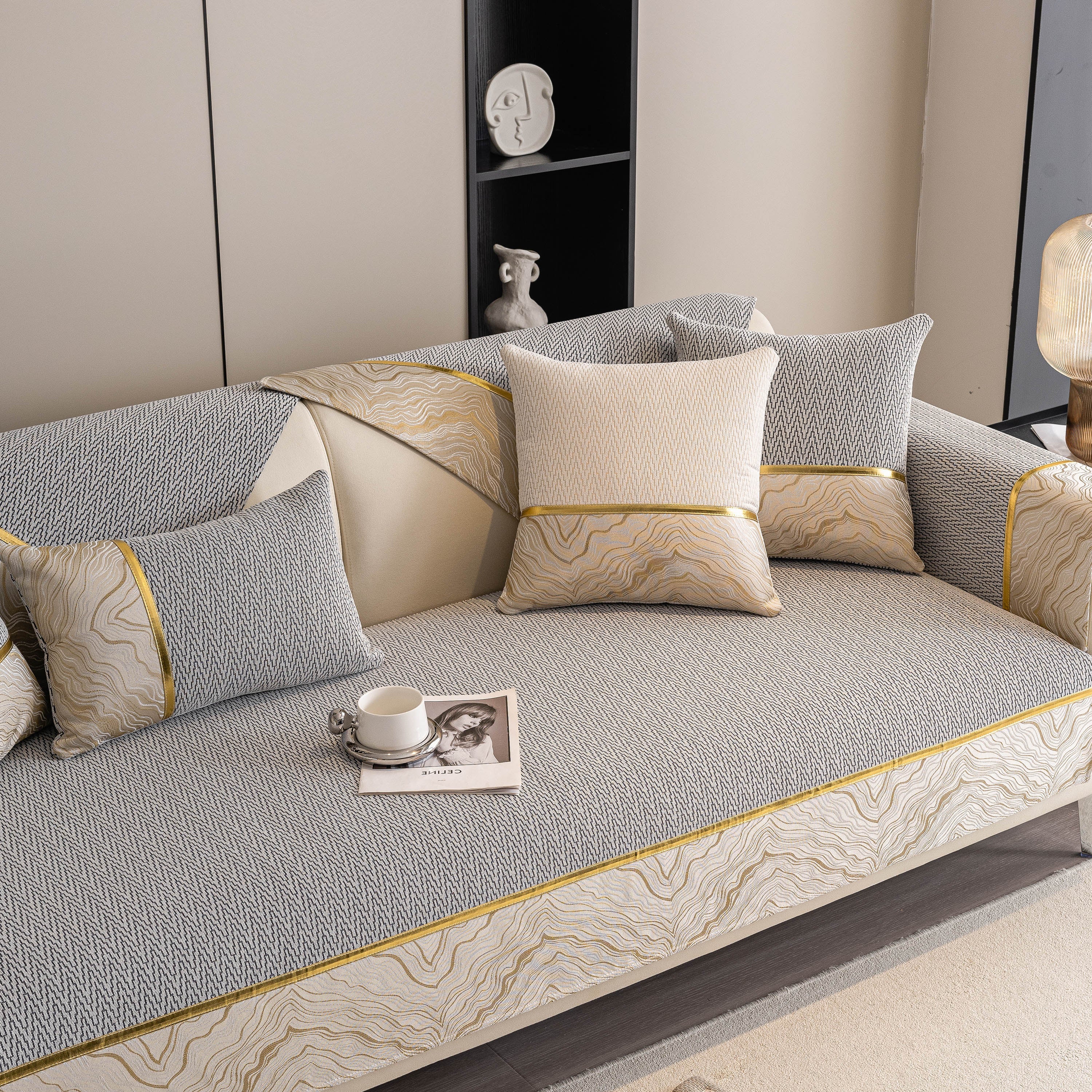 Non-Slip Couch Cover with Gold Trim, Sofa Slipcover for Sectional & Loveseat - Image 67