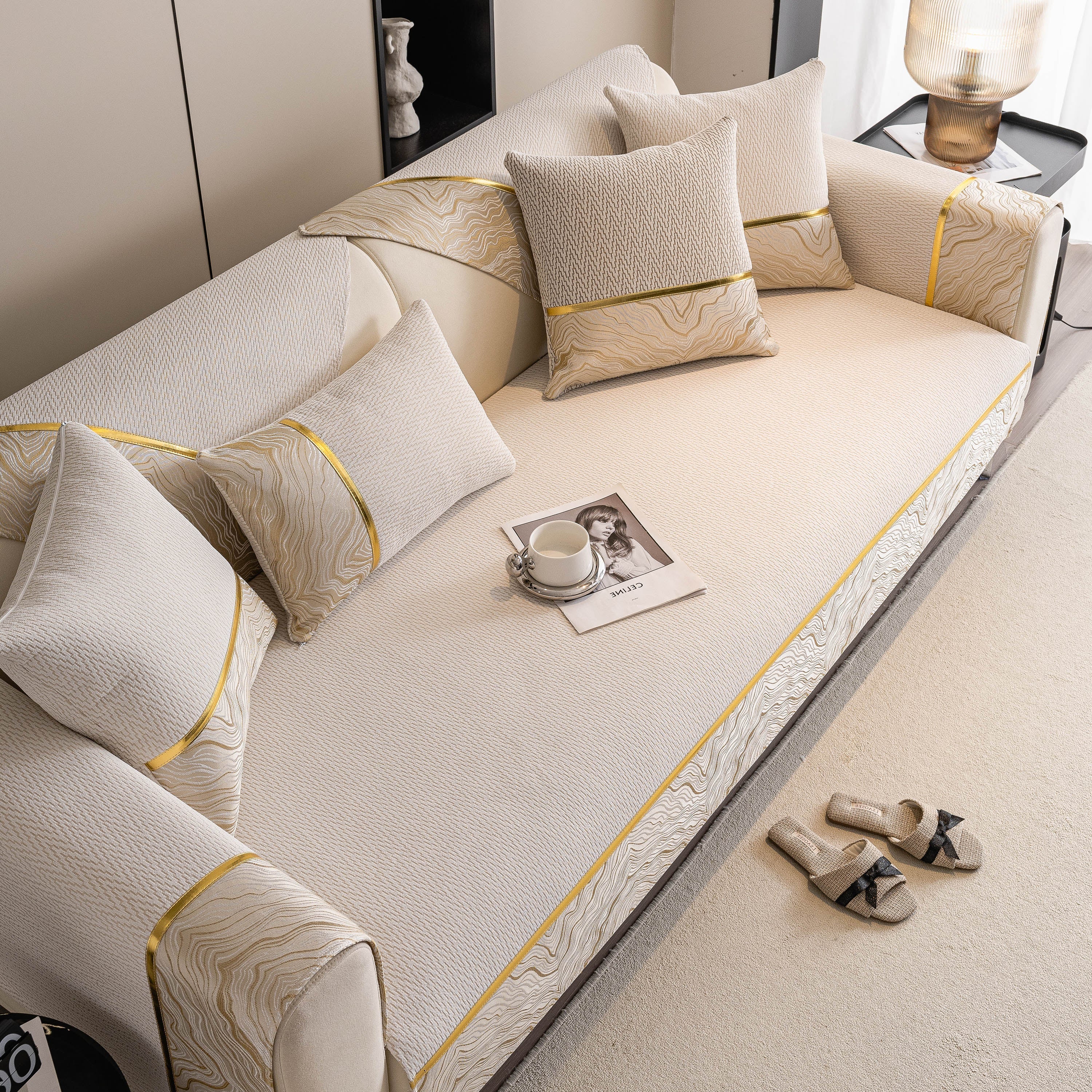 Non-Slip Couch Cover with Gold Trim, Sofa Slipcover for Sectional & Loveseat - Image 7