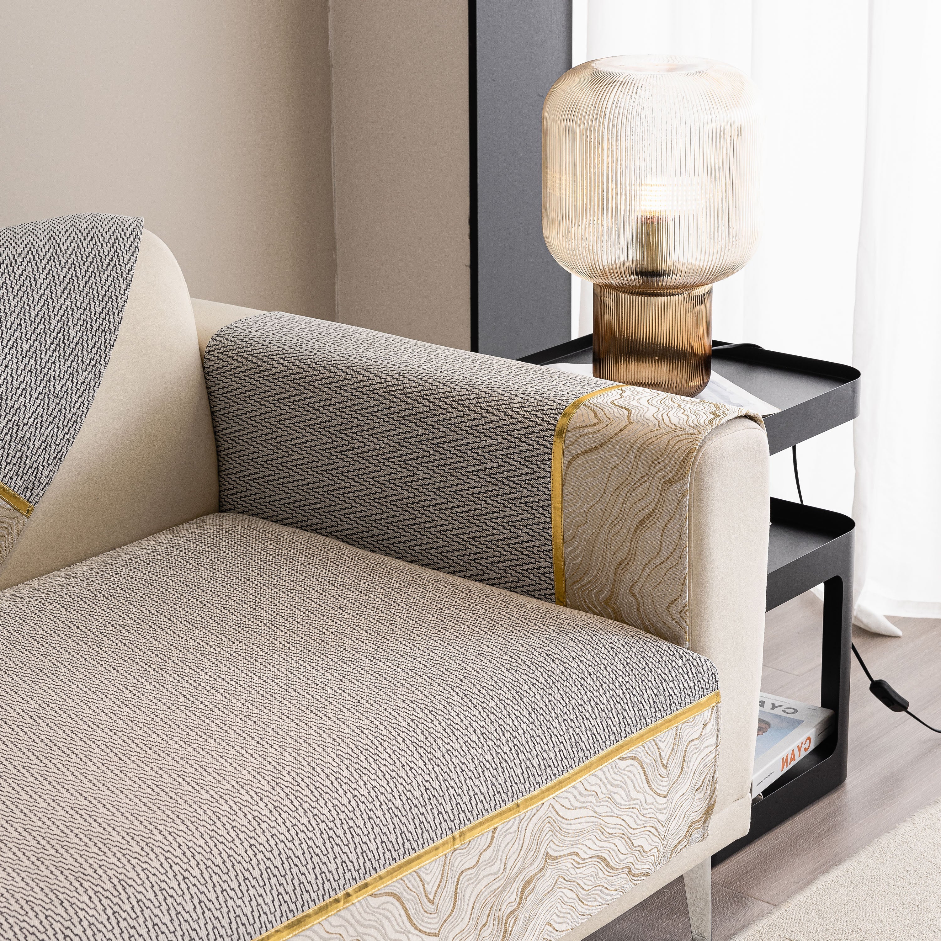 Non-Slip Couch Cover with Gold Trim, Sofa Slipcover for Sectional & Loveseat - Image 73