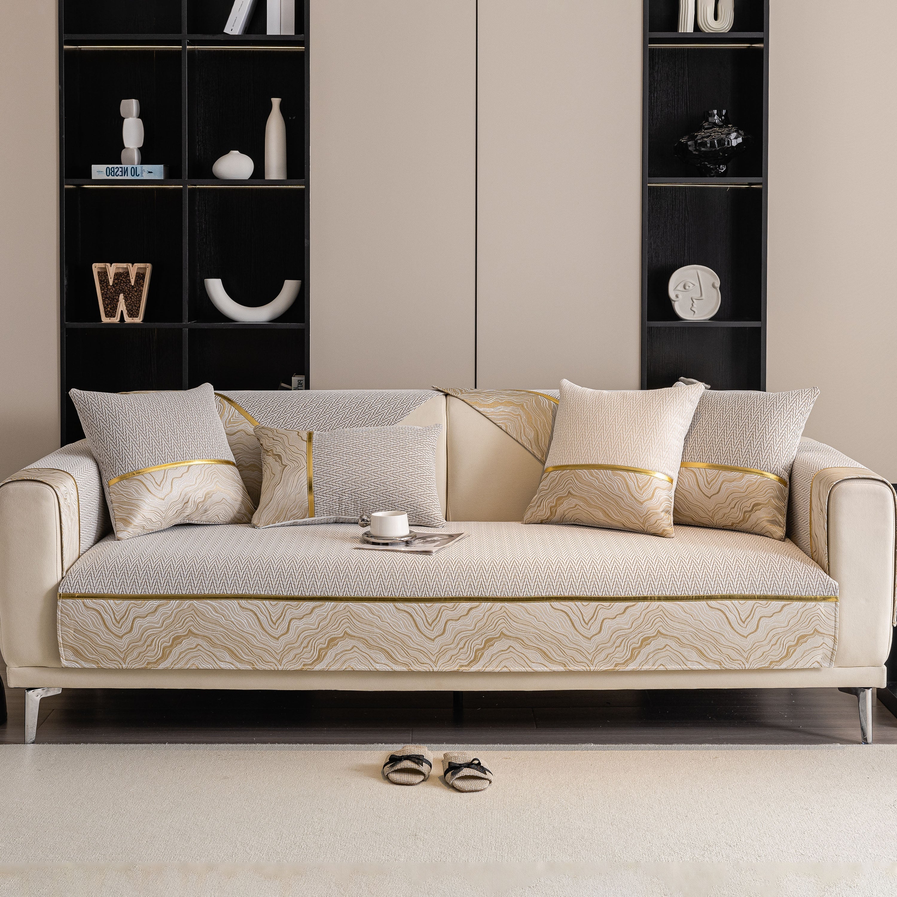 Non-Slip Couch Cover with Gold Trim, Sofa Slipcover for Sectional & Loveseat - Image 74