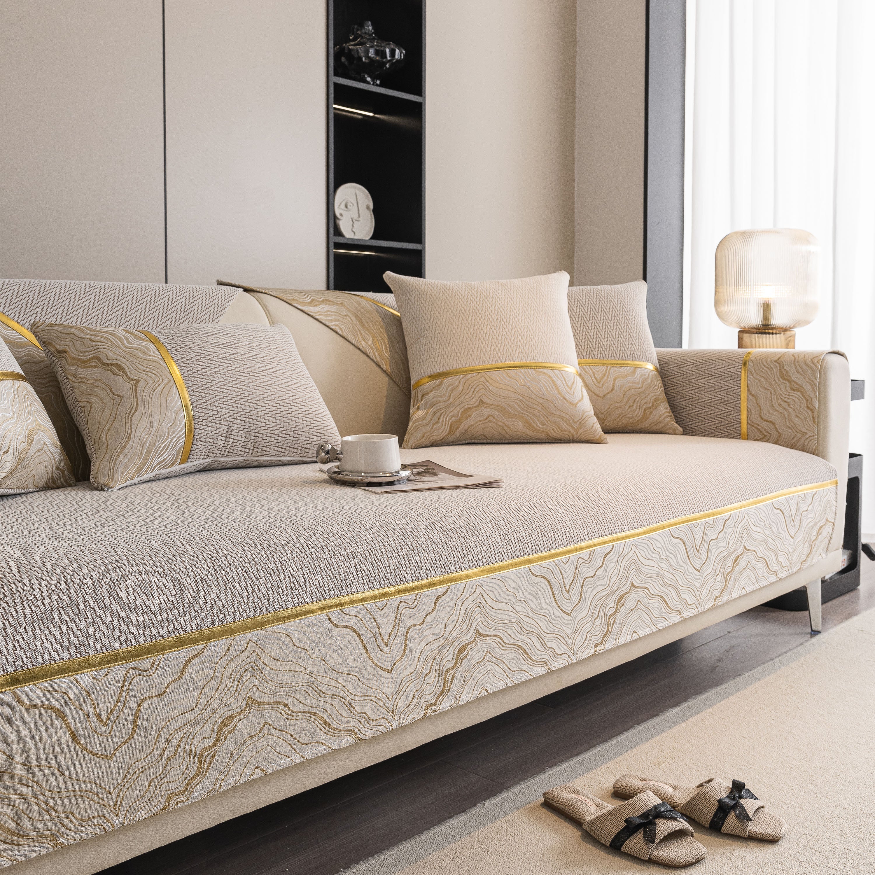 Non-Slip Couch Cover with Gold Trim, Sofa Slipcover for Sectional & Loveseat - Image 80