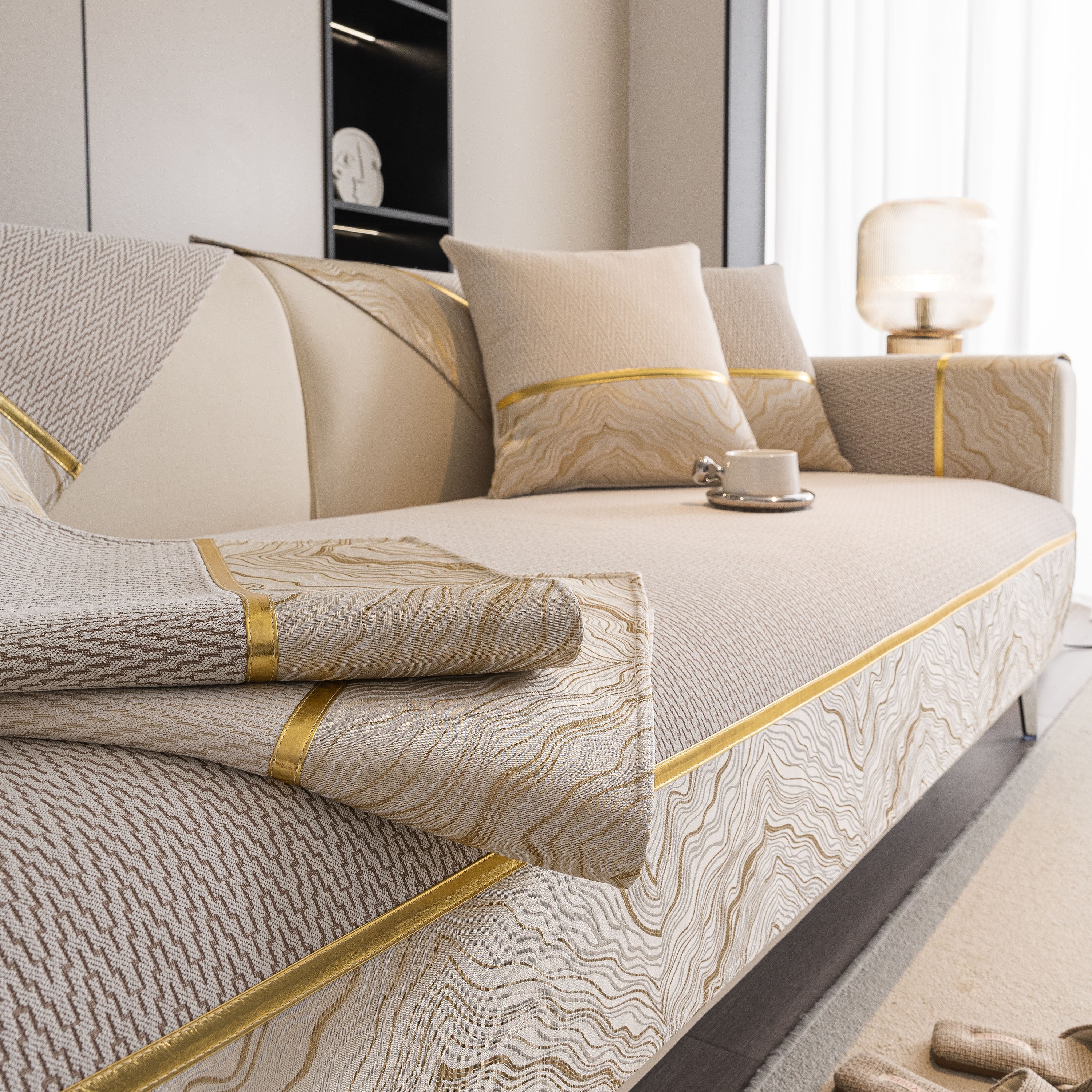 Non-Slip Couch Cover with Gold Trim, Sofa Slipcover for Sectional & Loveseat - Image 82