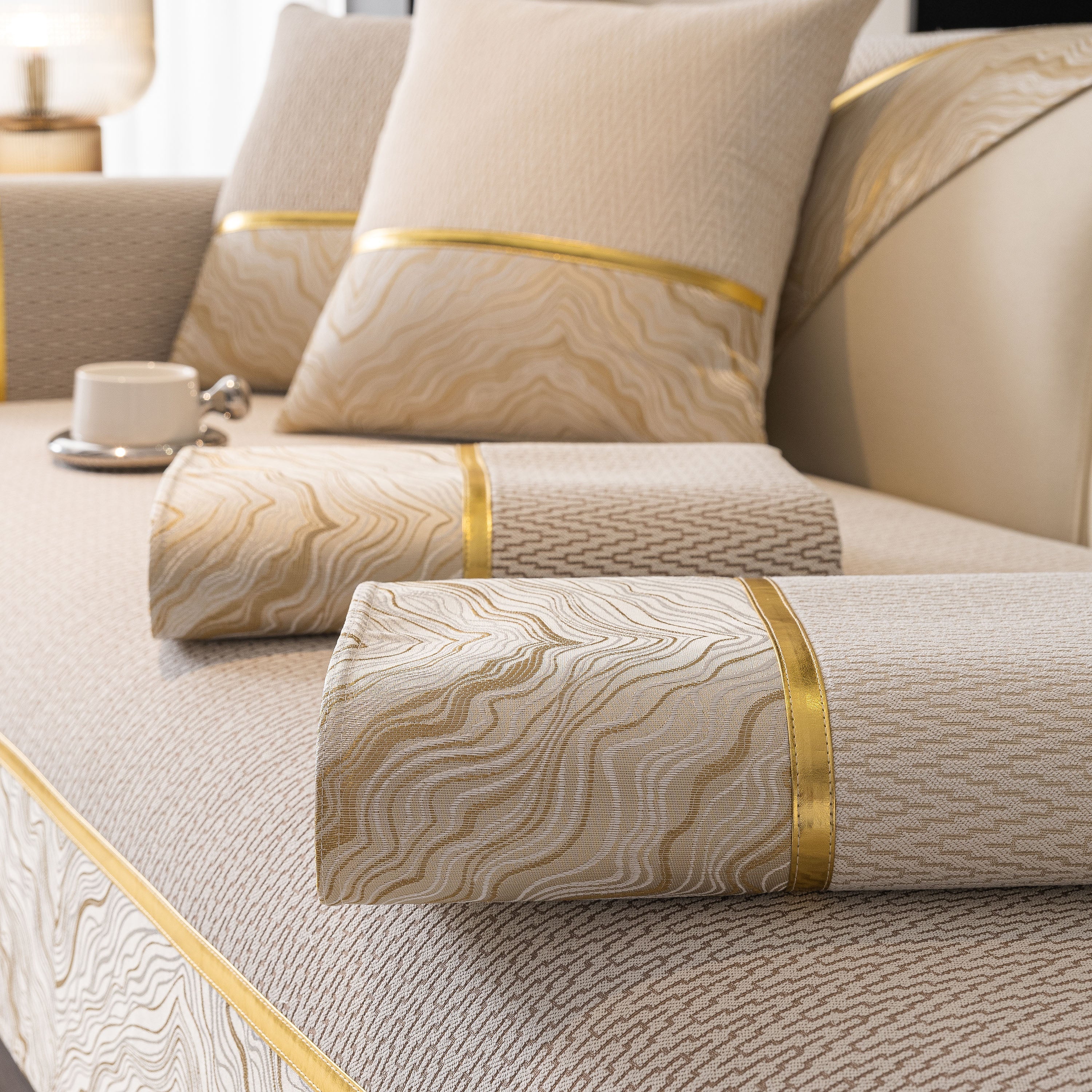 Non-Slip Couch Cover with Gold Trim, Sofa Slipcover for Sectional & Loveseat - Image 84