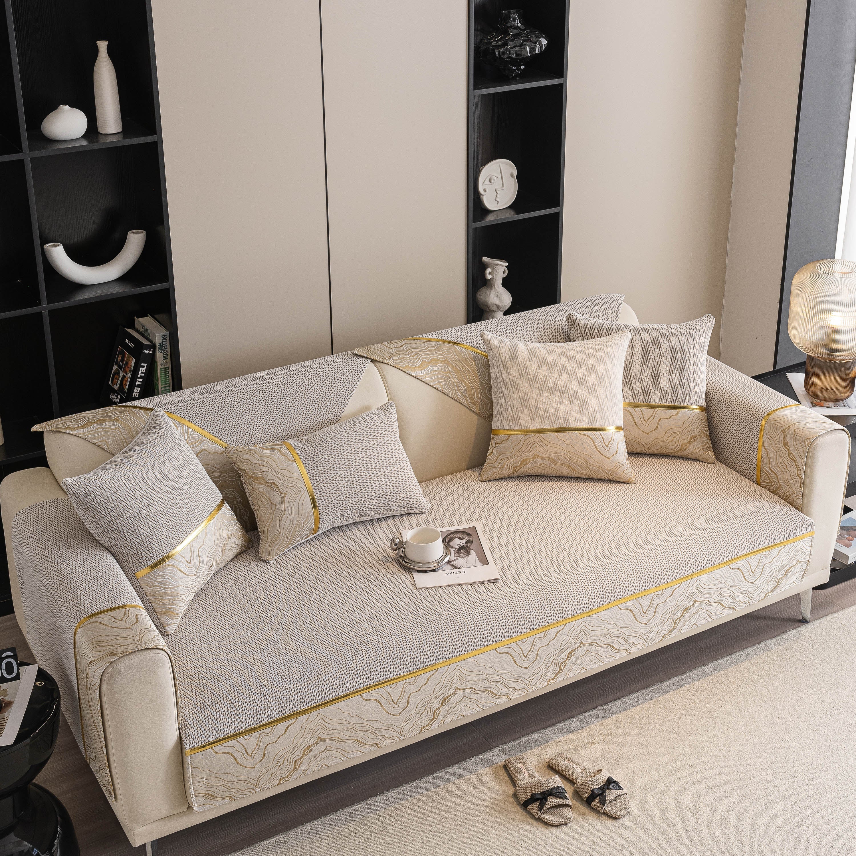 Non-Slip Couch Cover with Gold Trim, Sofa Slipcover for Sectional & Loveseat - Image 85