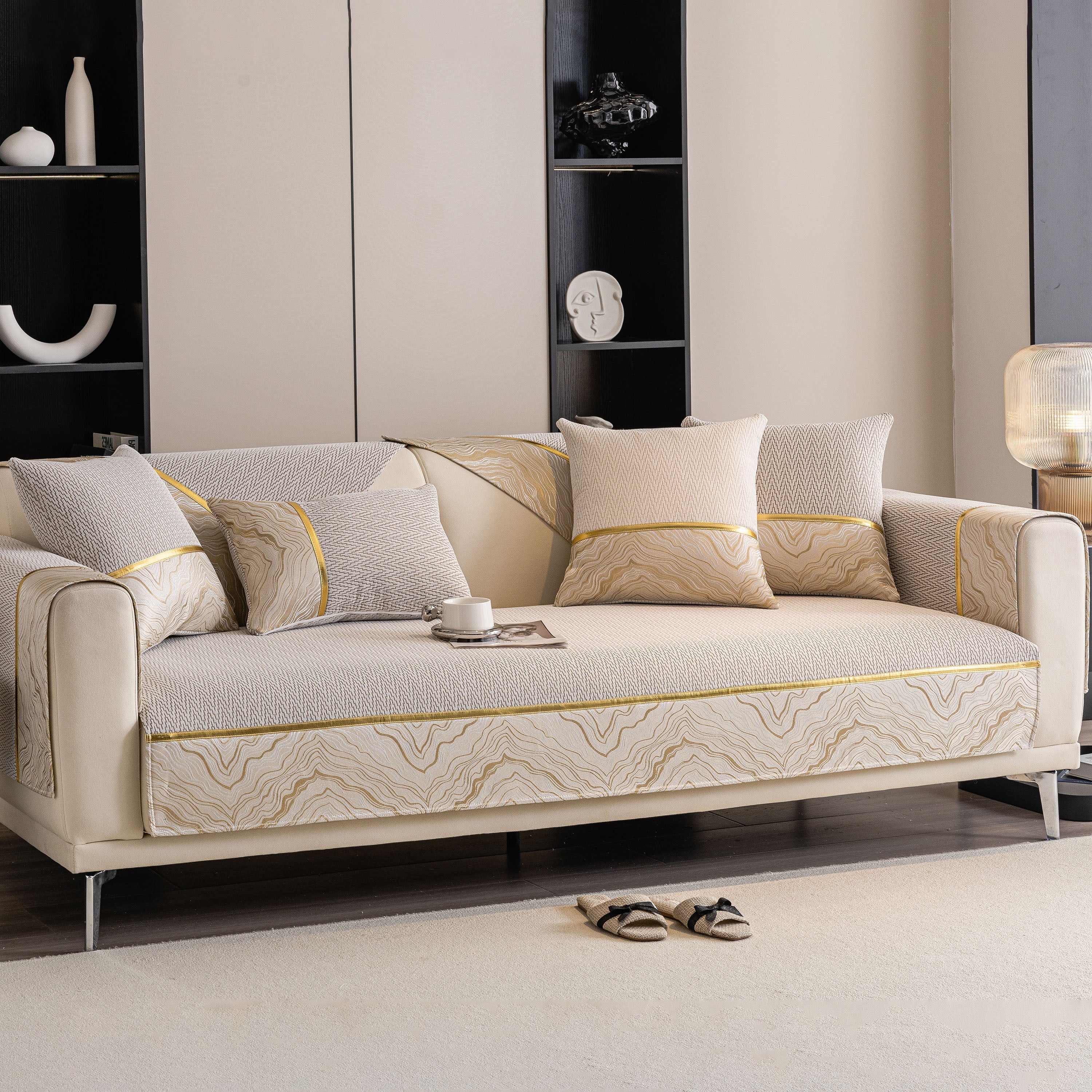 Non-Slip Couch Cover with Gold Trim, Sofa Slipcover for Sectional & Loveseat - Image 87
