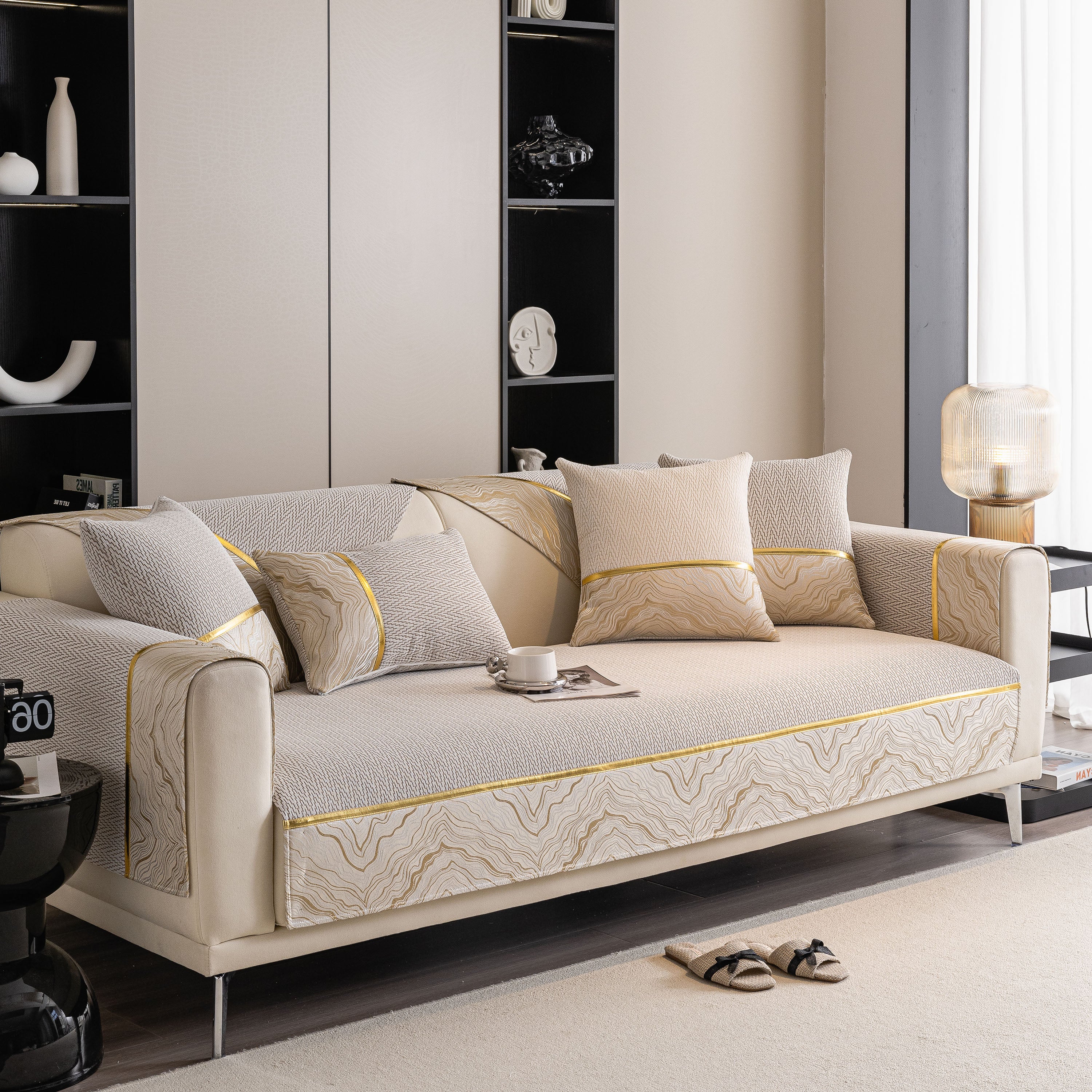 Non-Slip Couch Cover with Gold Trim, Sofa Slipcover for Sectional & Loveseat - Image 89