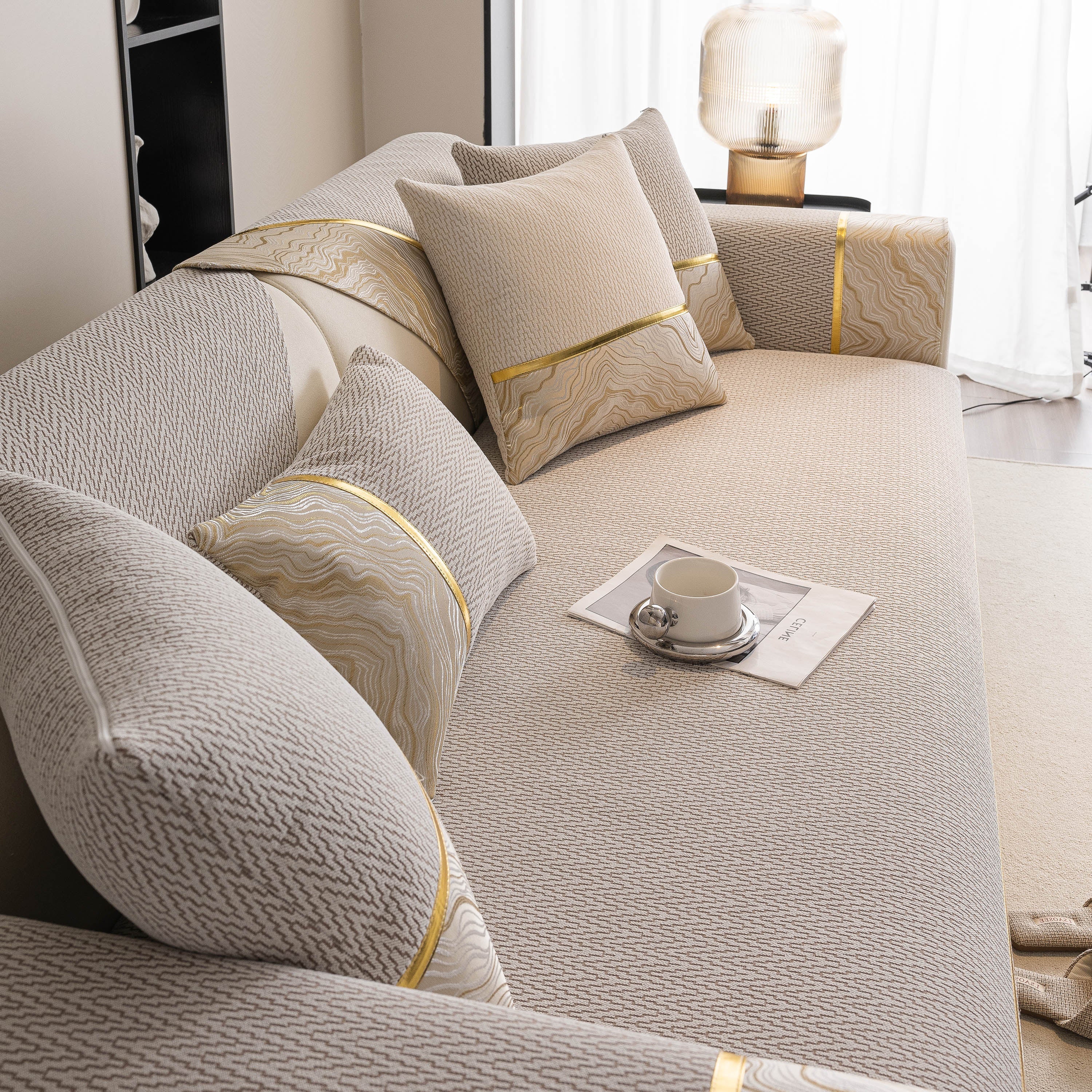 Non-Slip Couch Cover with Gold Trim, Sofa Slipcover for Sectional & Loveseat - Image 90