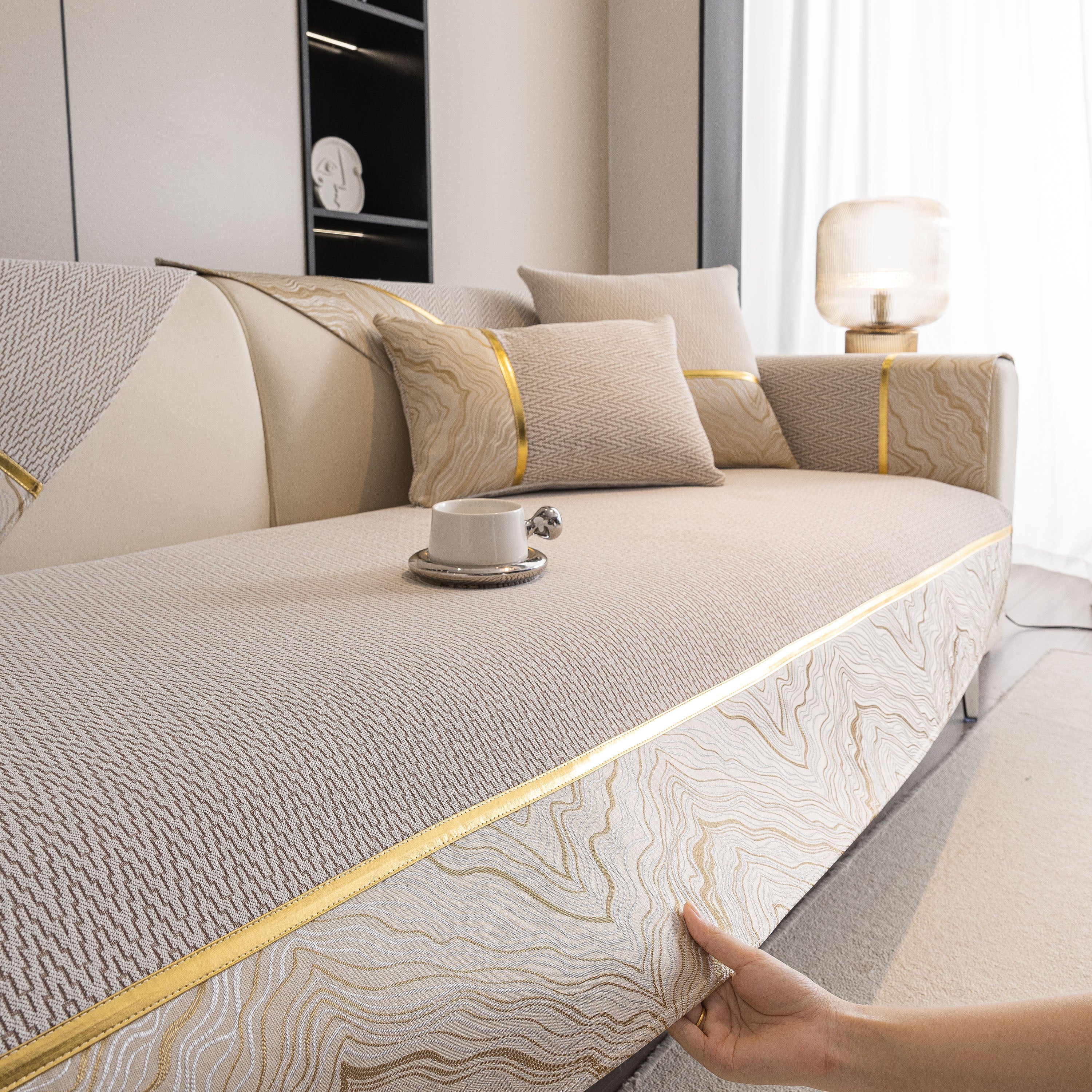 Non-Slip Couch Cover with Gold Trim, Sofa Slipcover for Sectional & Loveseat - Image 91