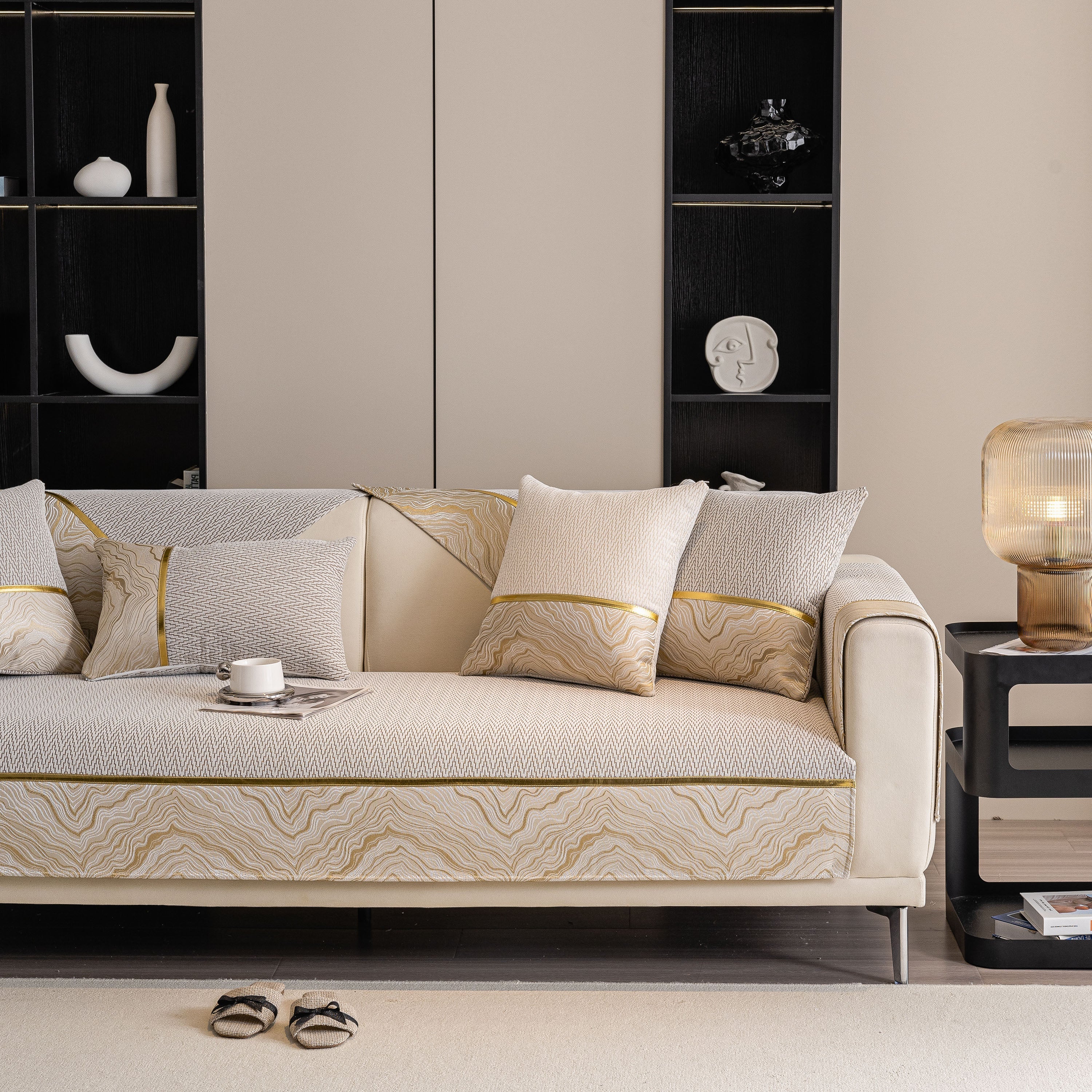 Non-Slip Couch Cover with Gold Trim, Sofa Slipcover for Sectional & Loveseat - Image 92