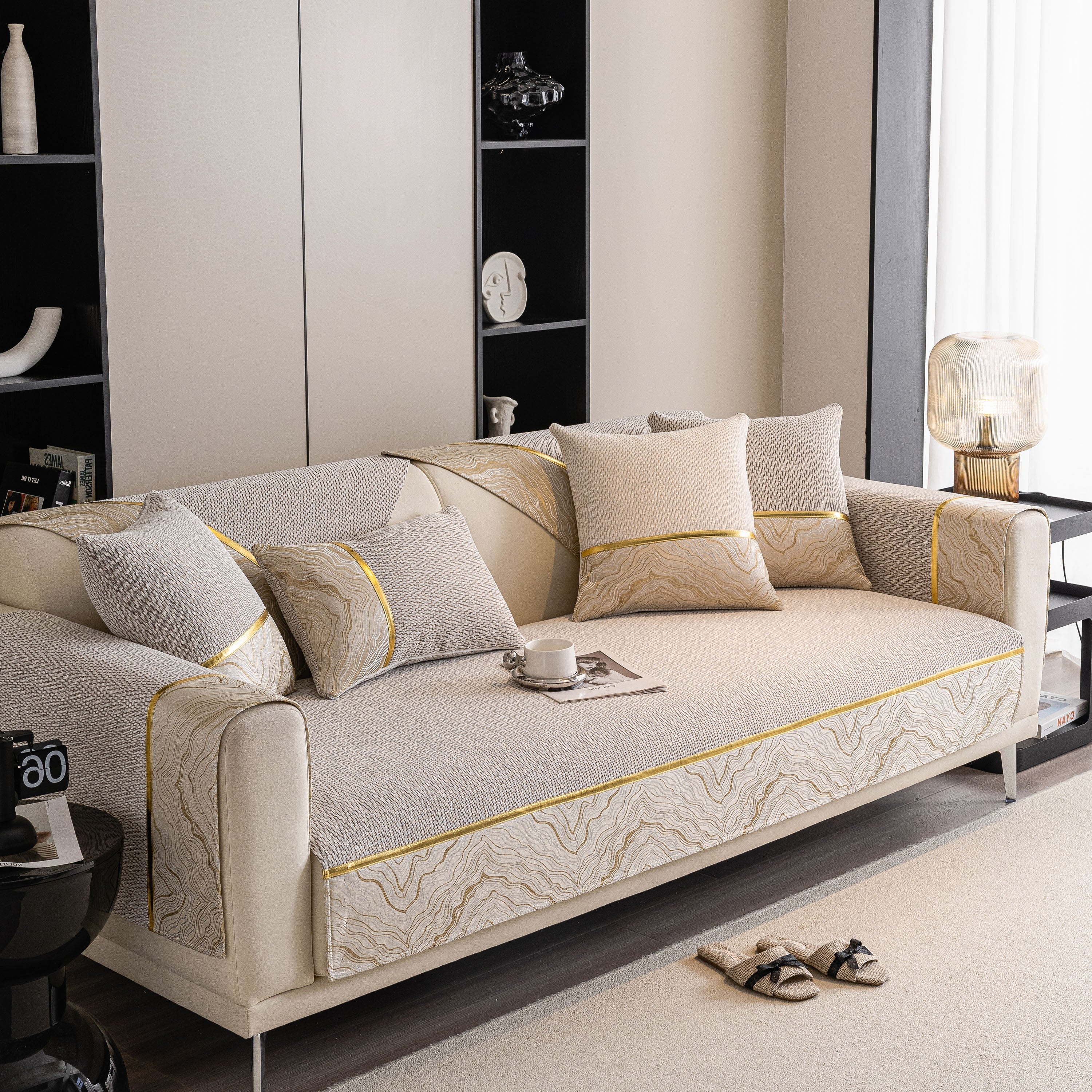 Non-Slip Couch Cover with Gold Trim, Sofa Slipcover for Sectional & Loveseat - Image 93