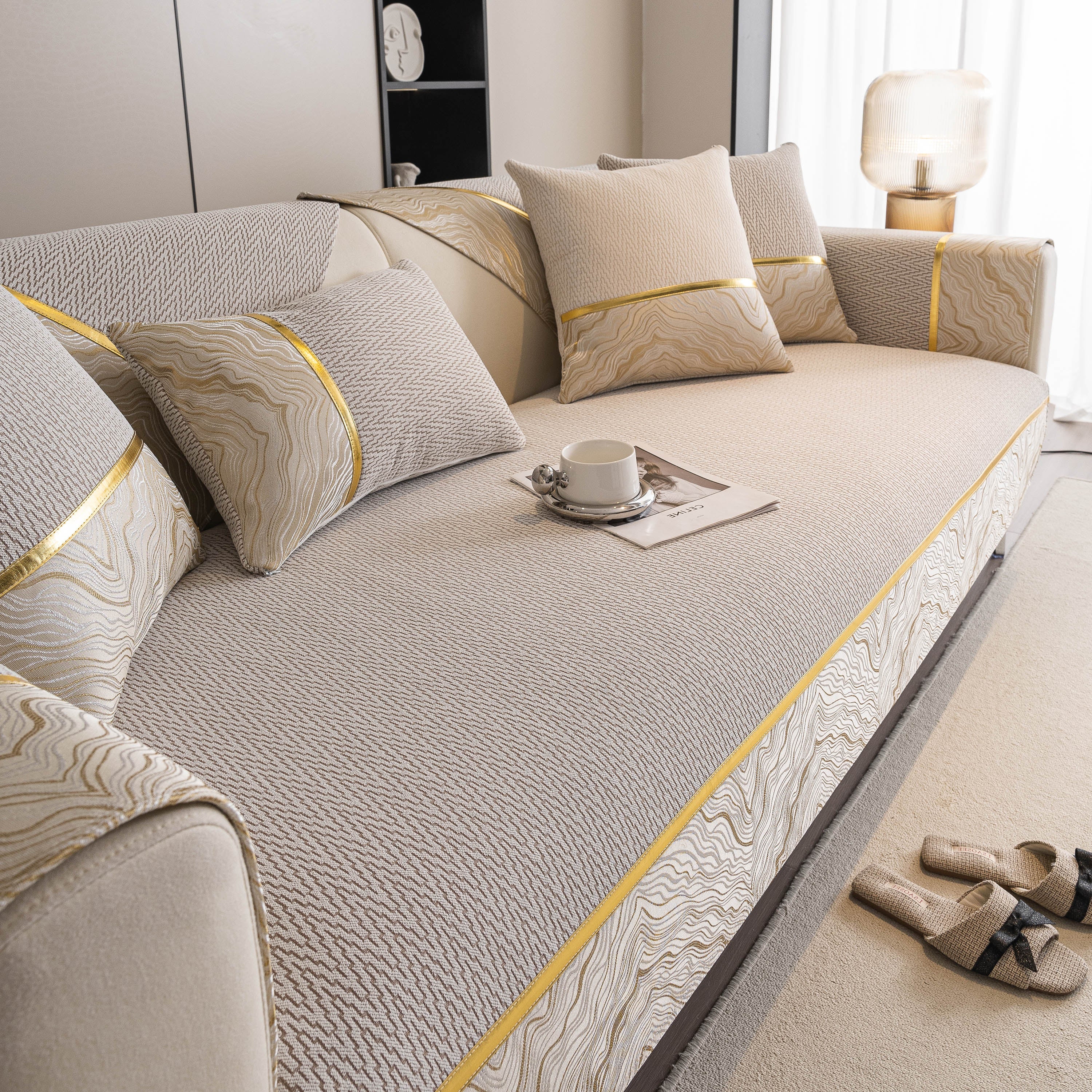 Non-Slip Couch Cover with Gold Trim, Sofa Slipcover for Sectional & Loveseat - Image 94