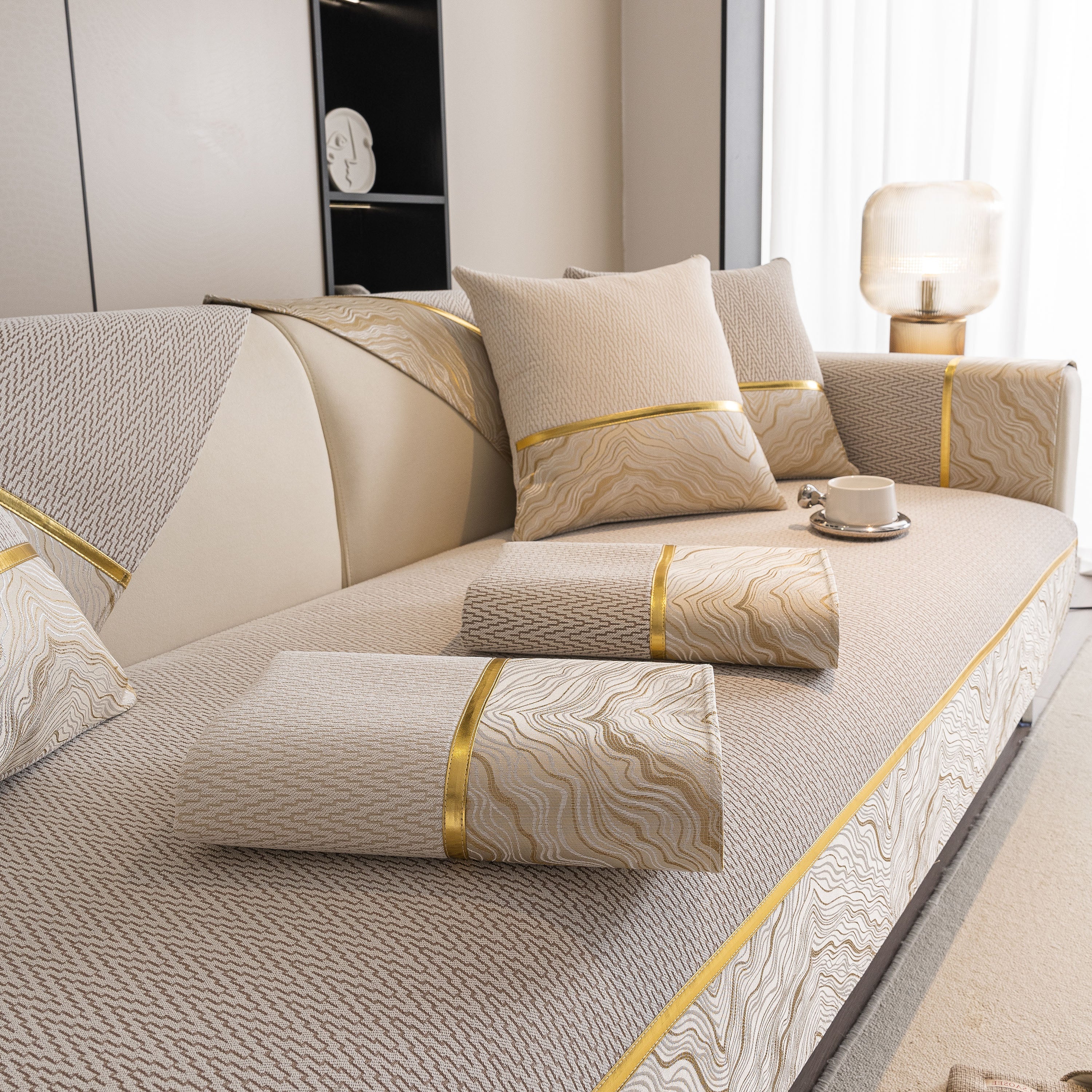 Non-Slip Couch Cover with Gold Trim, Sofa Slipcover for Sectional & Loveseat - Image 96