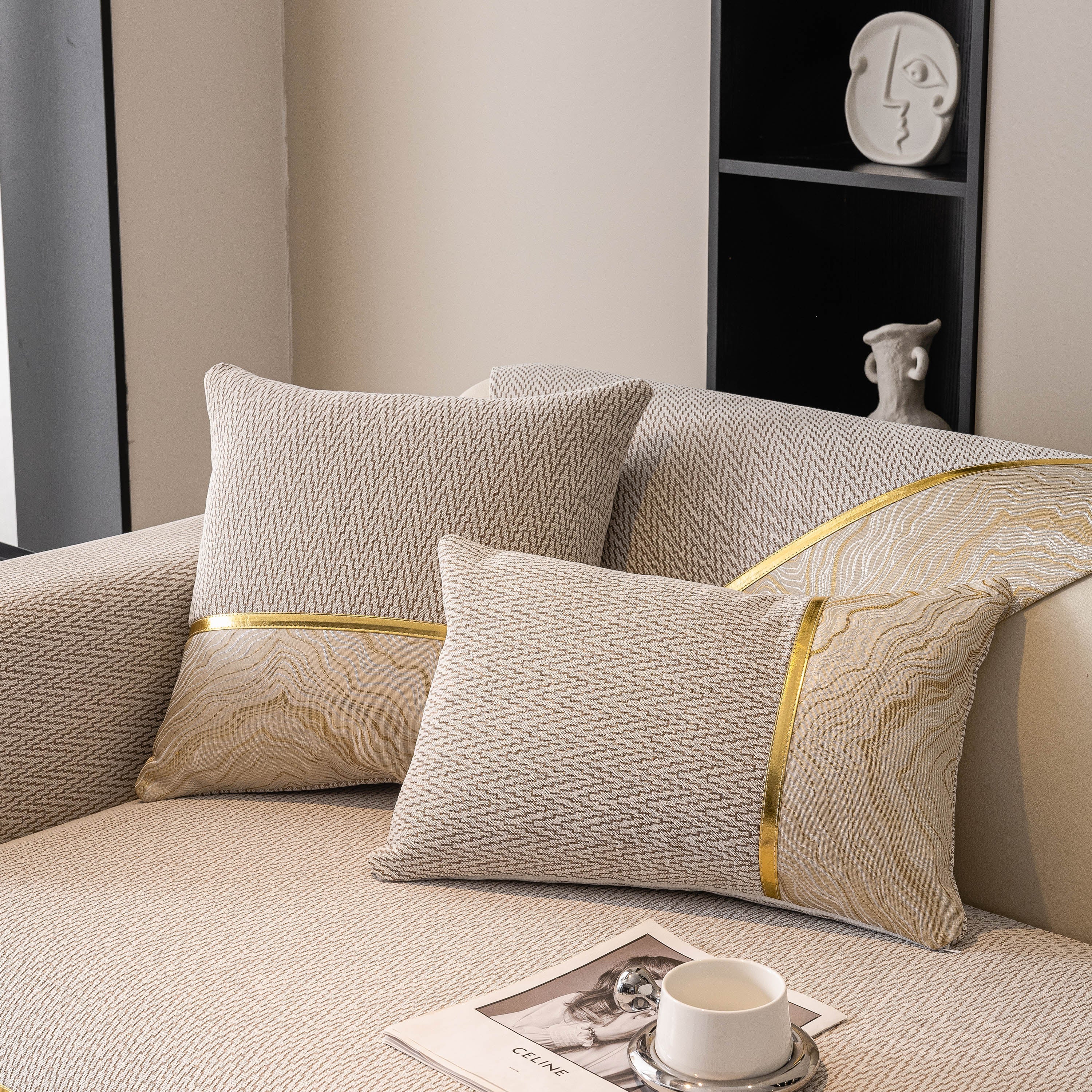 Non-Slip Couch Cover with Gold Trim, Sofa Slipcover for Sectional & Loveseat - Image 99