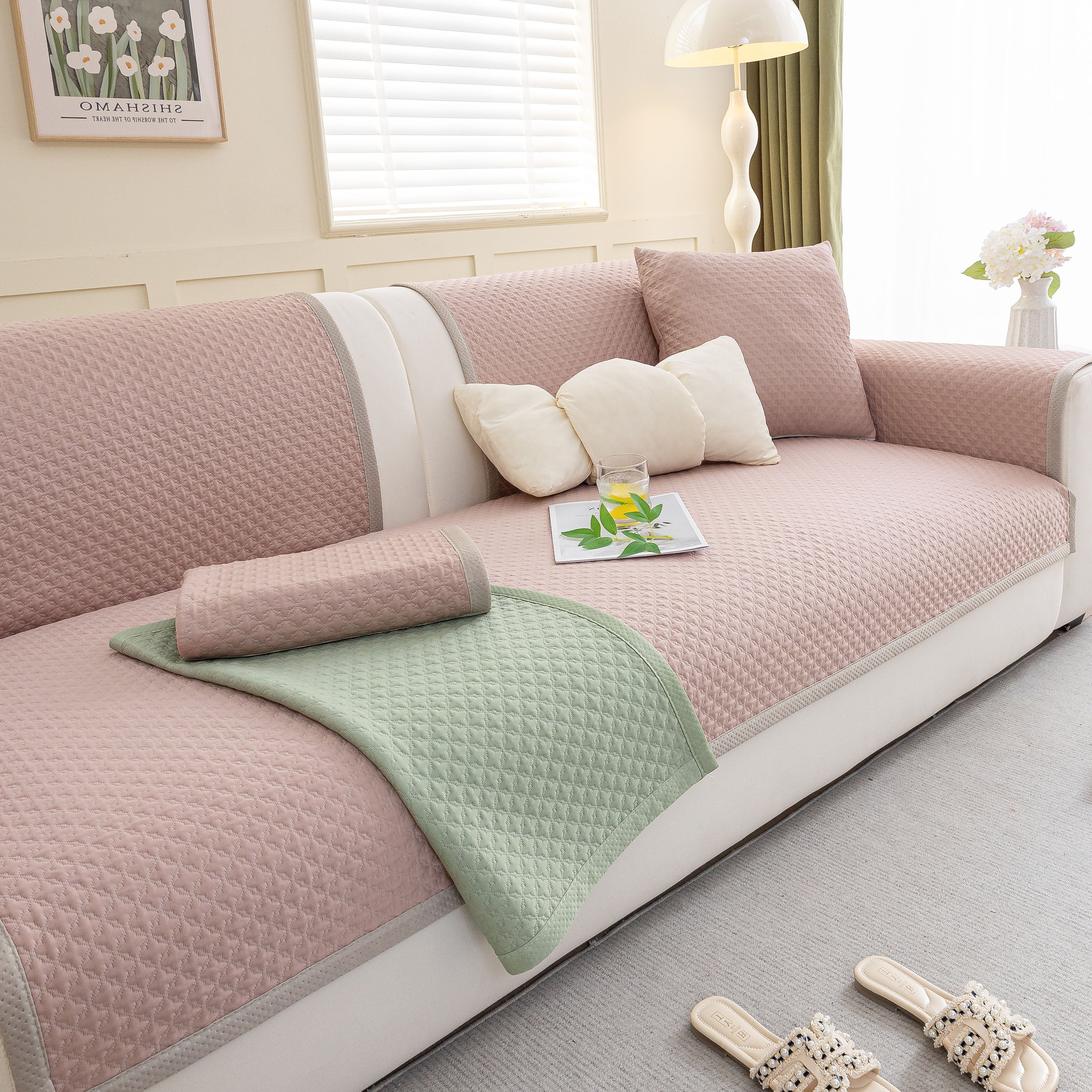 Non-Slip Diamond Quilted Sofa Cover, Separate Pieces Sectional Couch Protector - Image 100