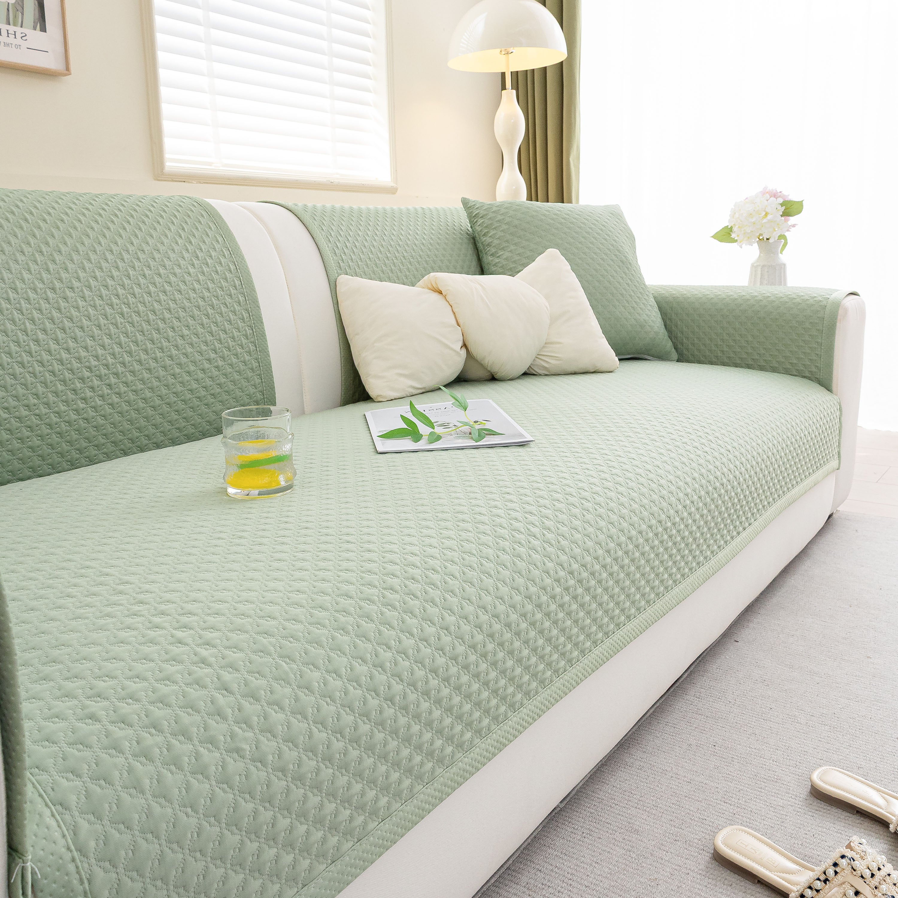 Non-Slip Diamond Quilted Sofa Cover, Separate Pieces Sectional Couch Protector - Image 12