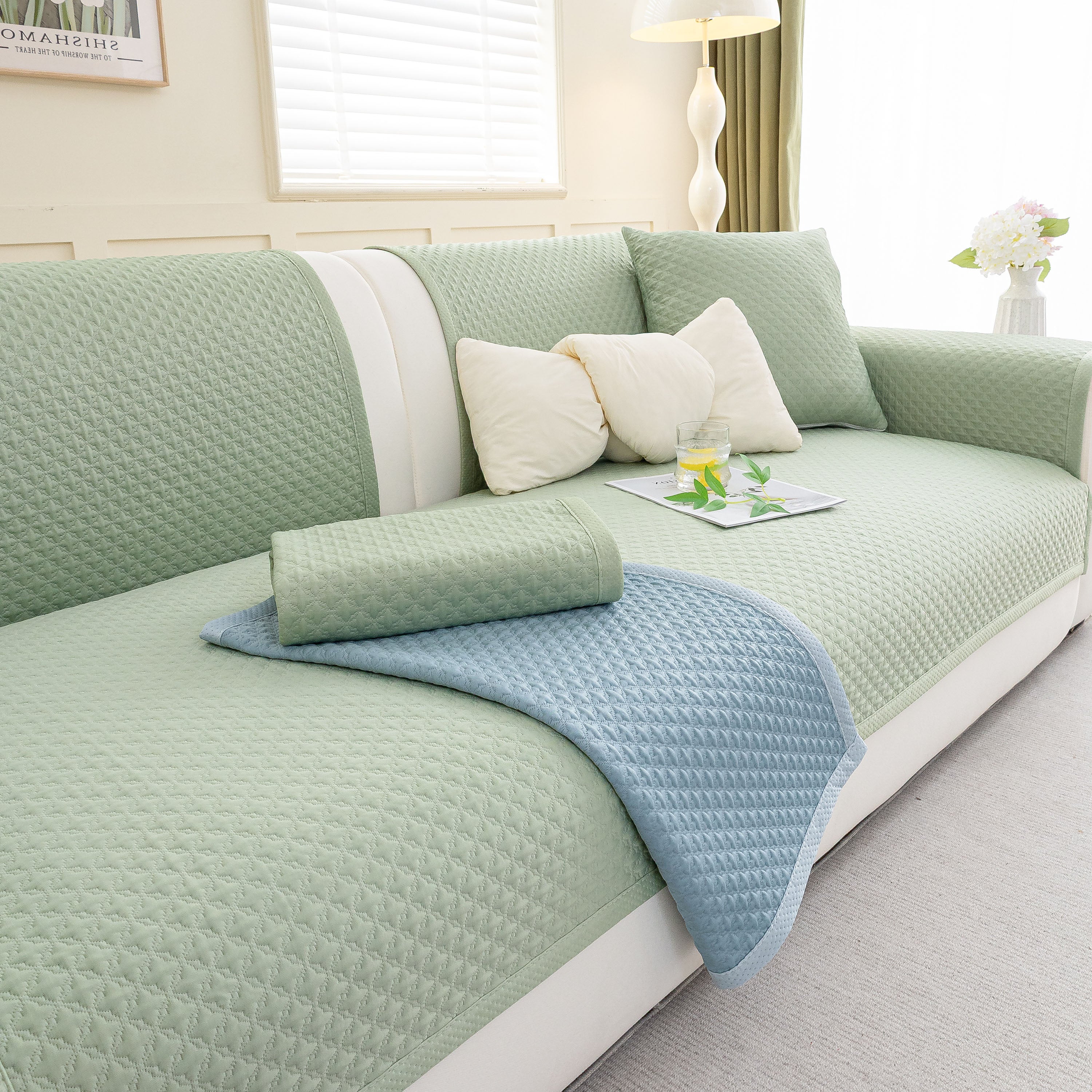 Non-Slip Diamond Quilted Sofa Cover, Separate Pieces Sectional Couch Protector - Image 14