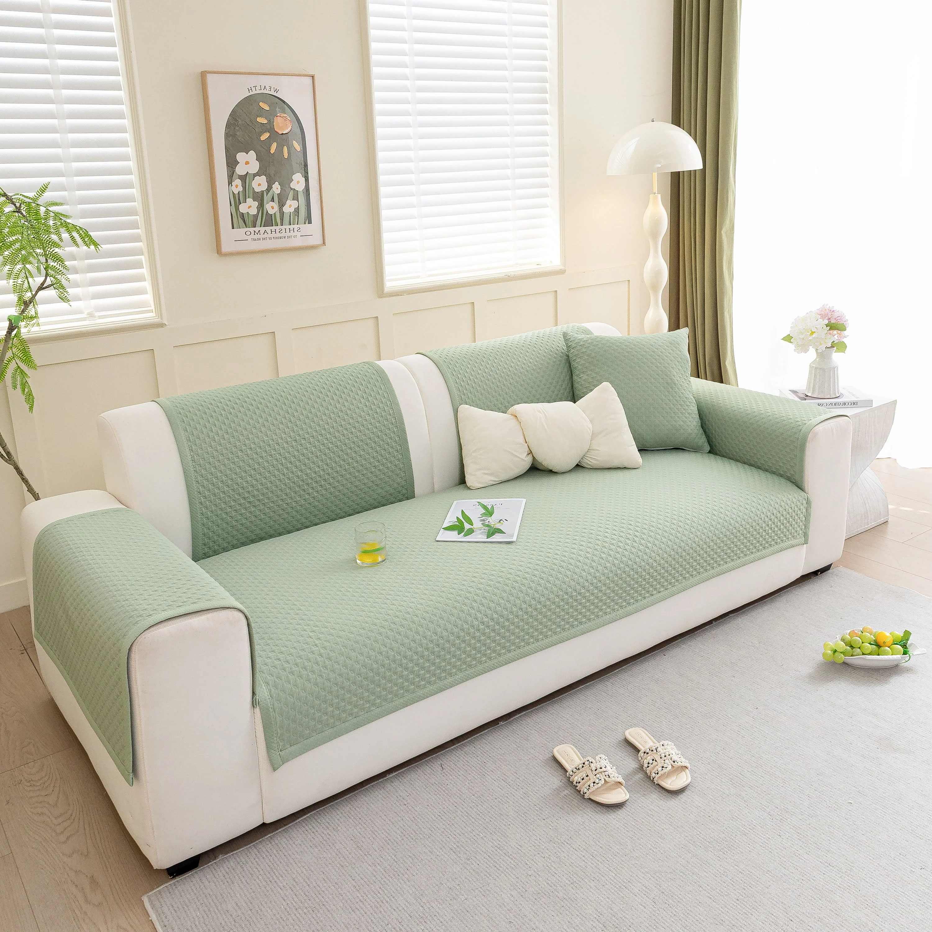 Non-Slip Diamond Quilted Sofa Cover, Separate Pieces Sectional Couch Protector - Image 17