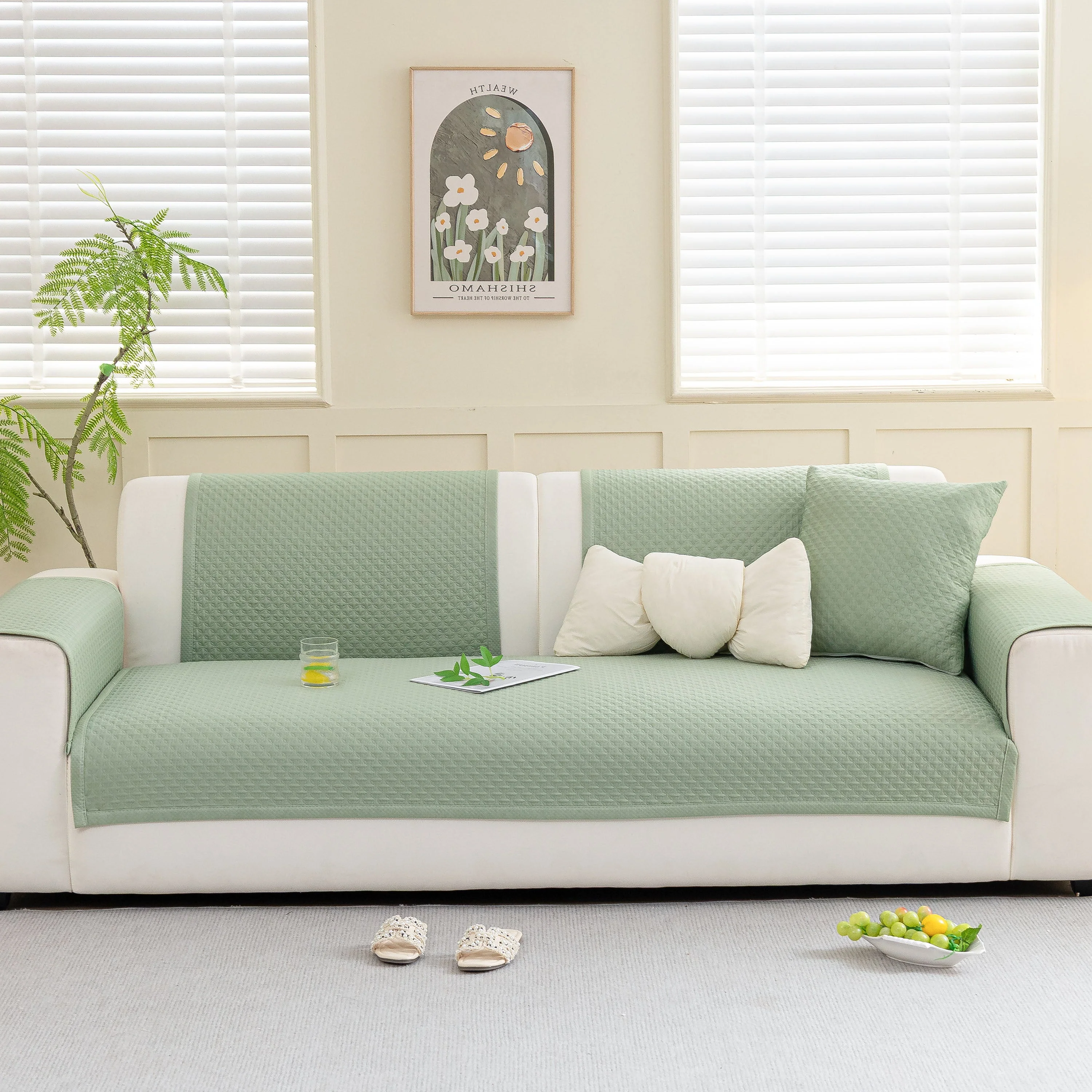 Non-Slip Diamond Quilted Sofa Cover, Separate Pieces Sectional Couch Protector - Image 2