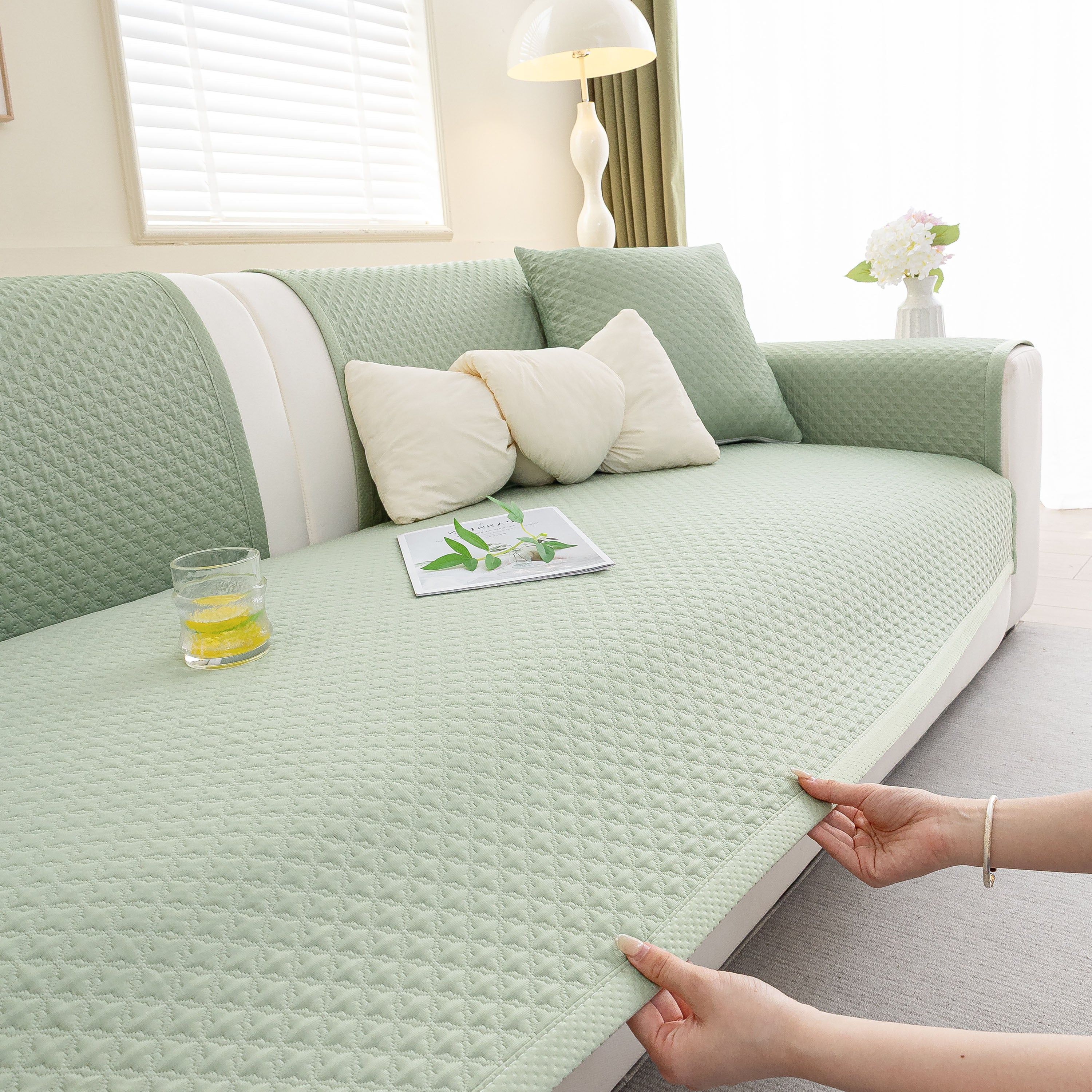 Non-Slip Diamond Quilted Sofa Cover, Separate Pieces Sectional Couch Protector - Image 22