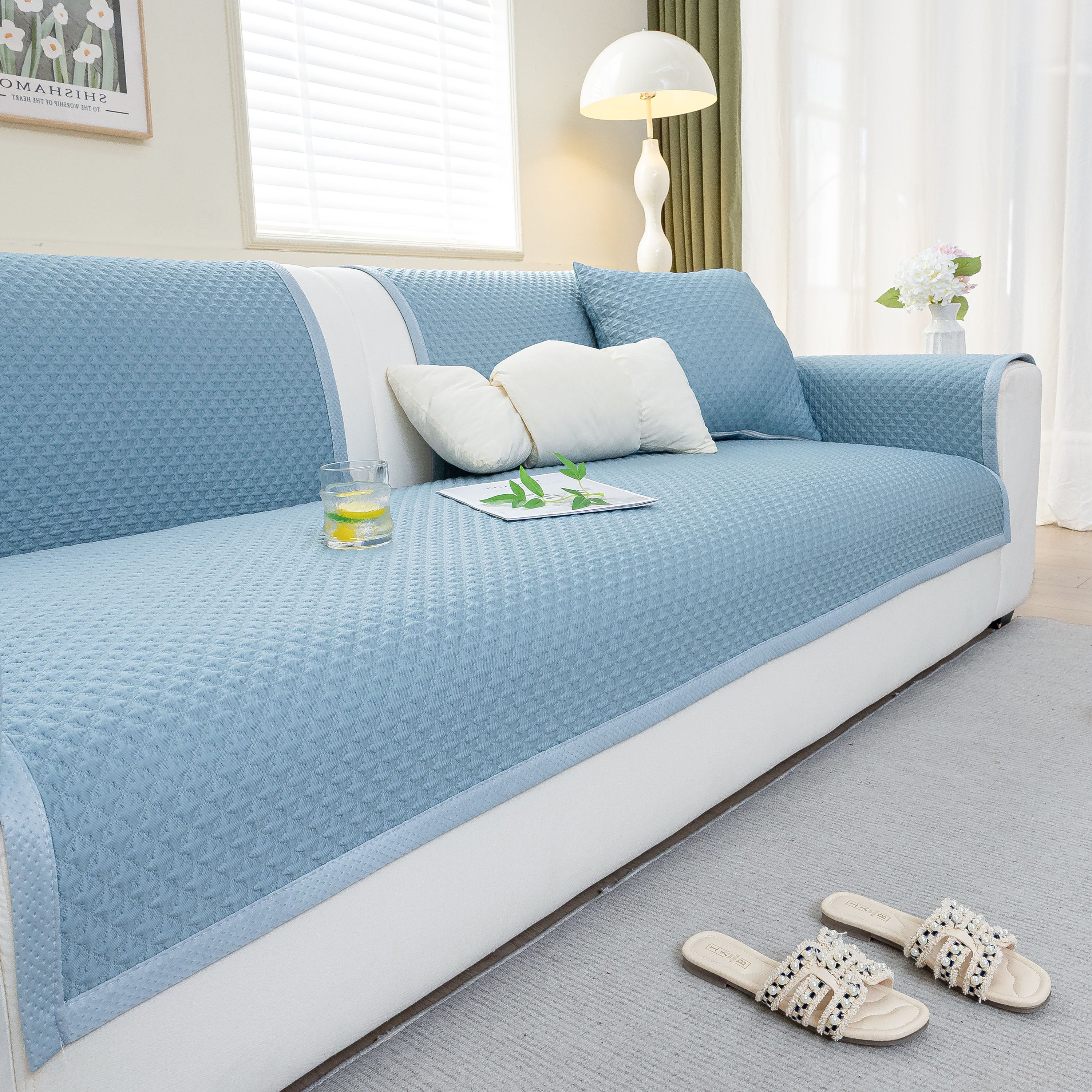 Non-Slip Diamond Quilted Sofa Cover, Separate Pieces Sectional Couch Protector - Image 56