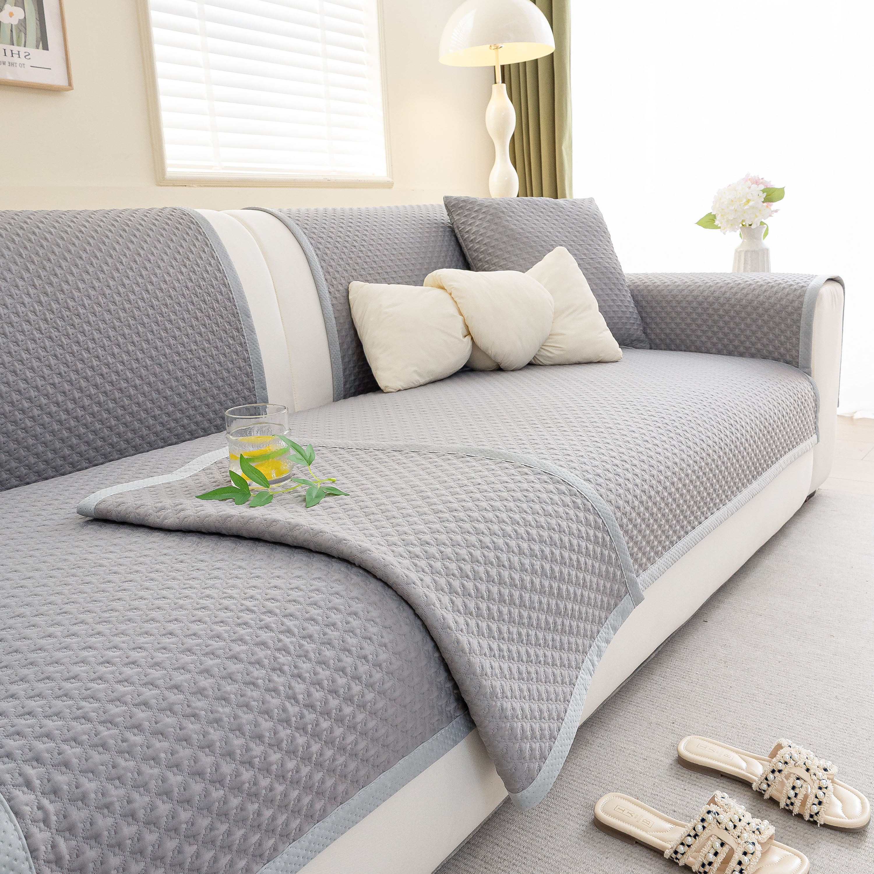 Non-Slip Diamond Quilted Sofa Cover, Separate Pieces Sectional Couch Protector - Image 57