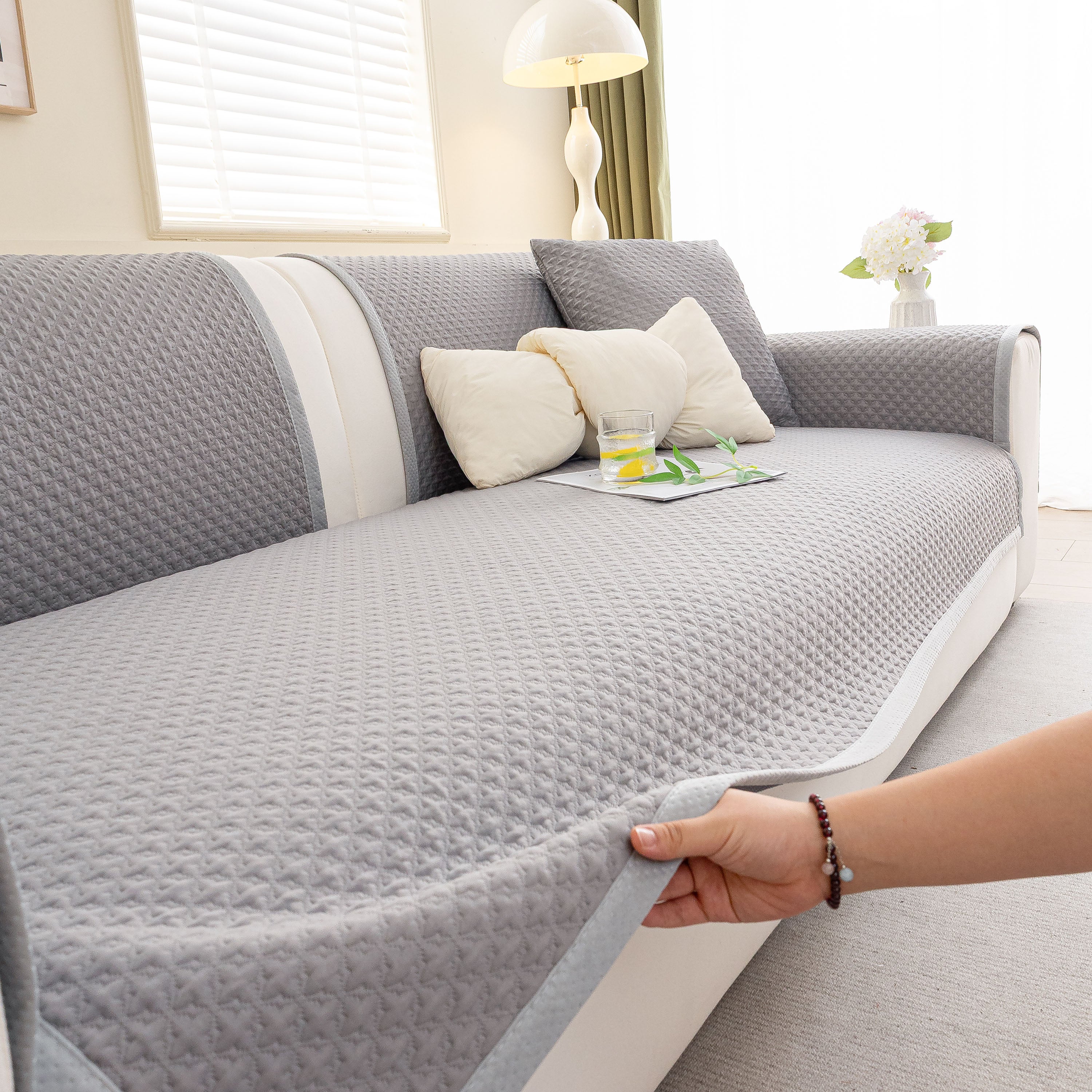 Non-Slip Diamond Quilted Sofa Cover, Separate Pieces Sectional Couch Protector - Image 58
