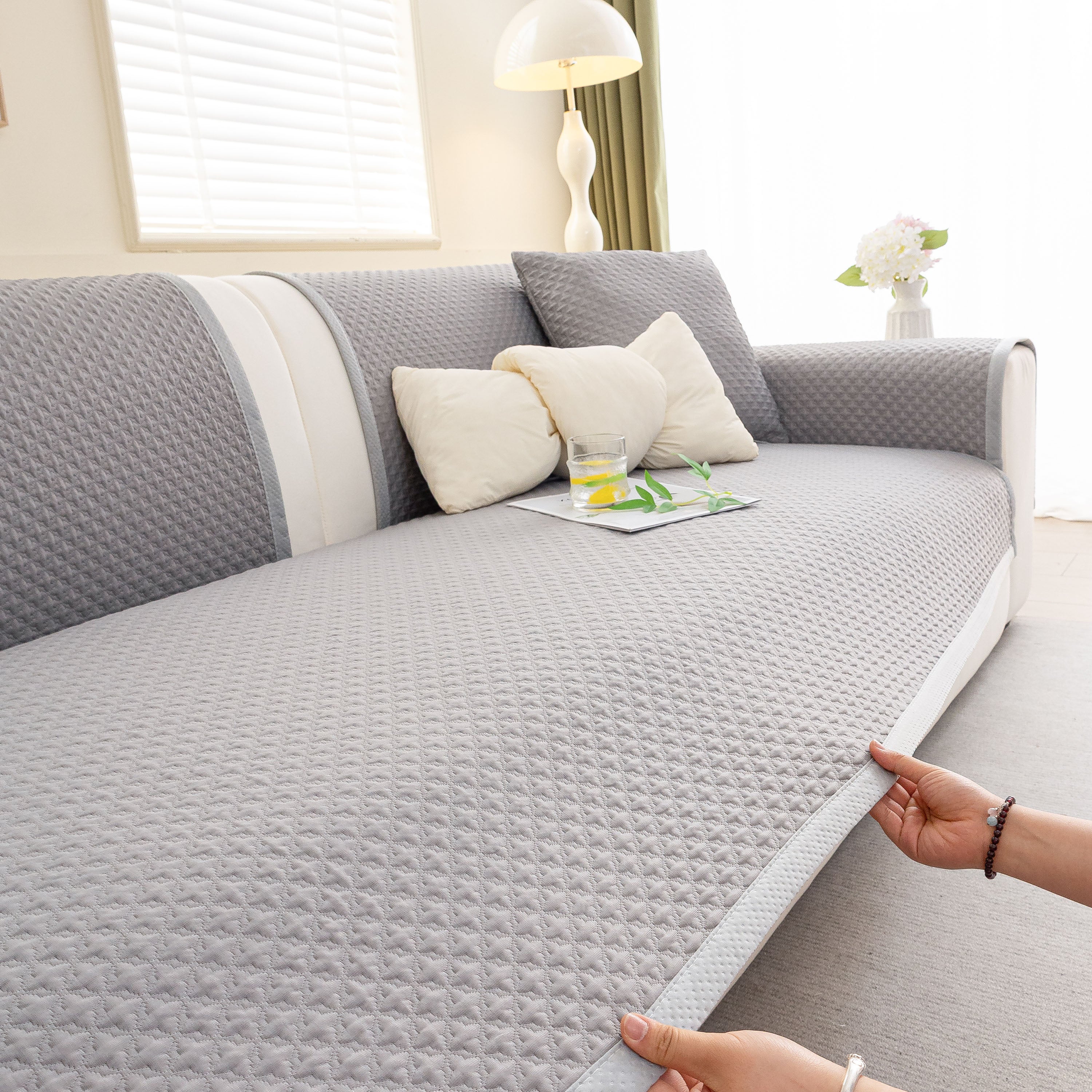 Non-Slip Diamond Quilted Sofa Cover, Separate Pieces Sectional Couch Protector - Image 62