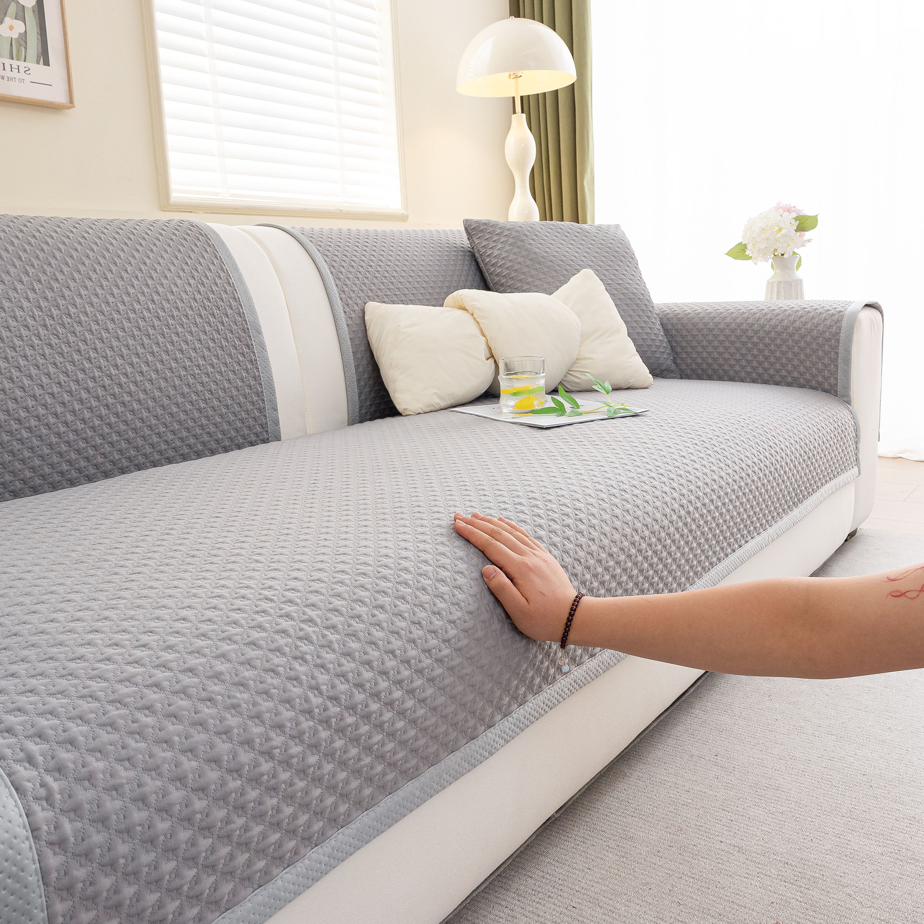 Non-Slip Diamond Quilted Sofa Cover, Separate Pieces Sectional Couch Protector - Image 64