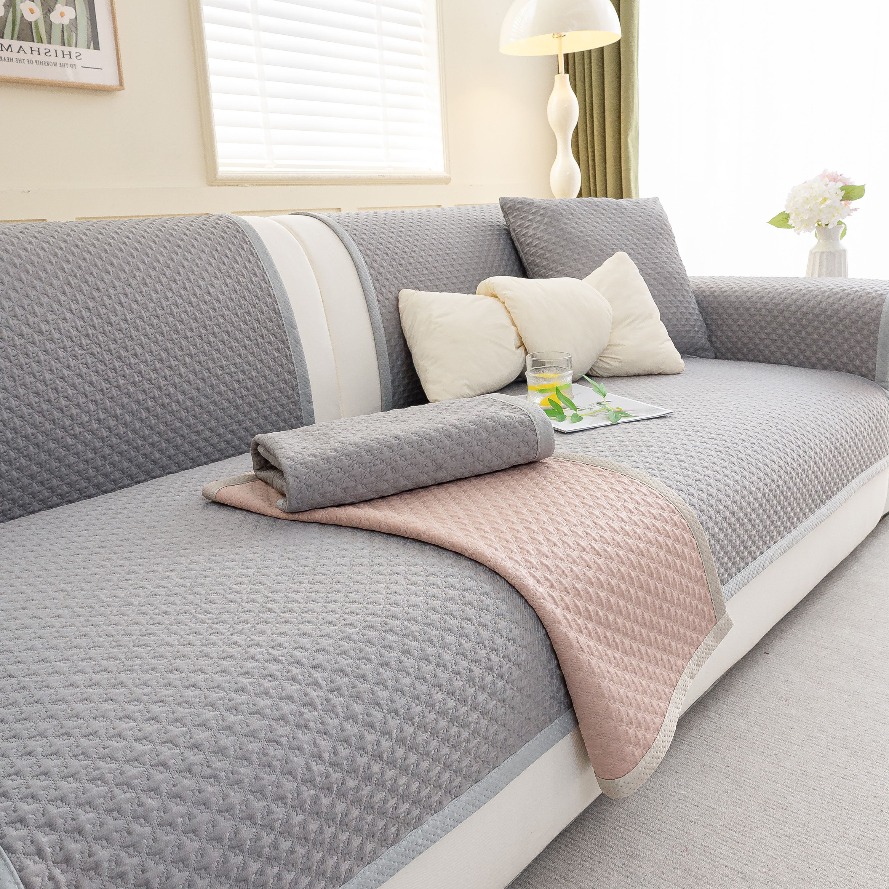 Non-Slip Diamond Quilted Sofa Cover, Separate Pieces Sectional Couch Protector - Image 65
