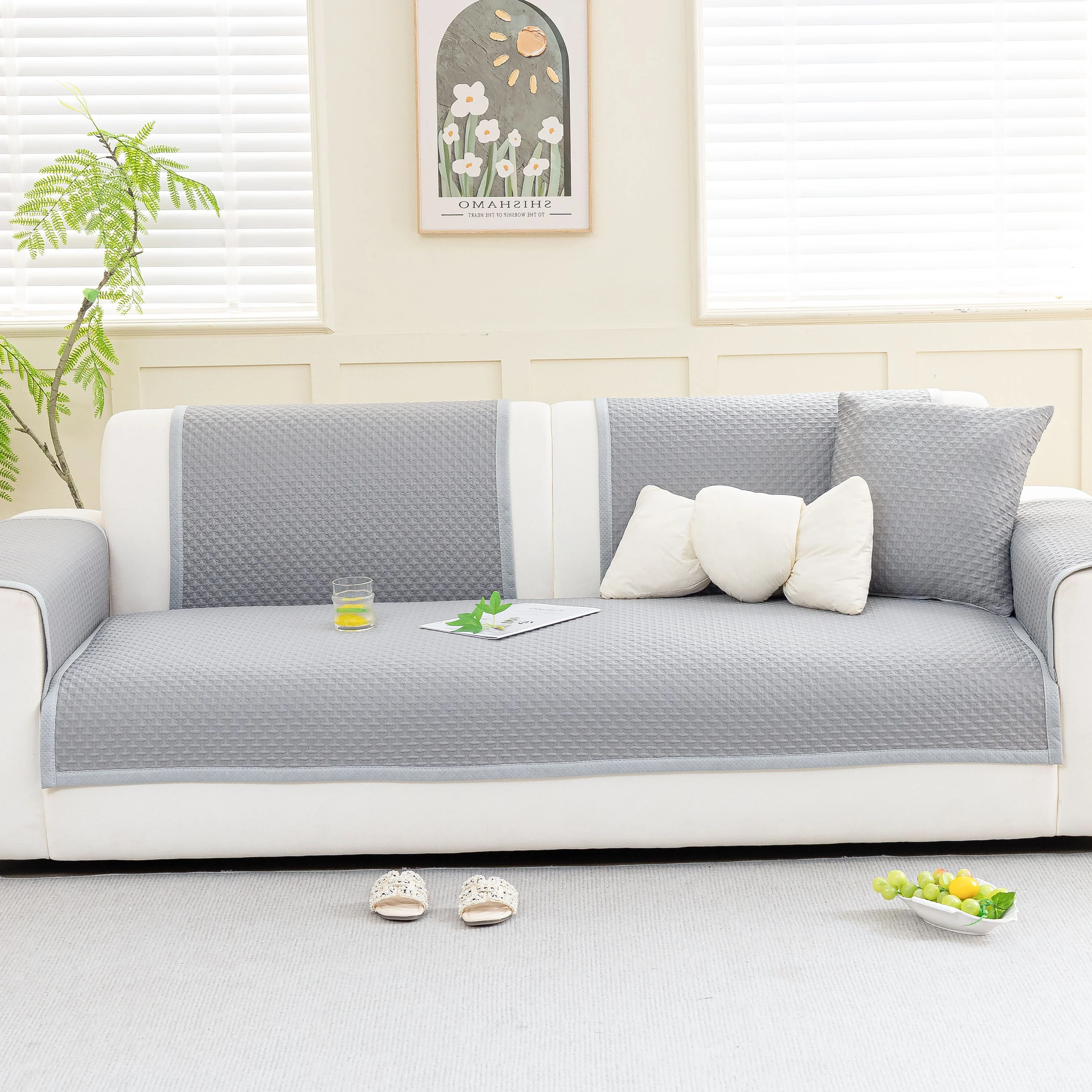 Non-Slip Diamond Quilted Sofa Cover, Separate Pieces Sectional Couch Protector - Image 69